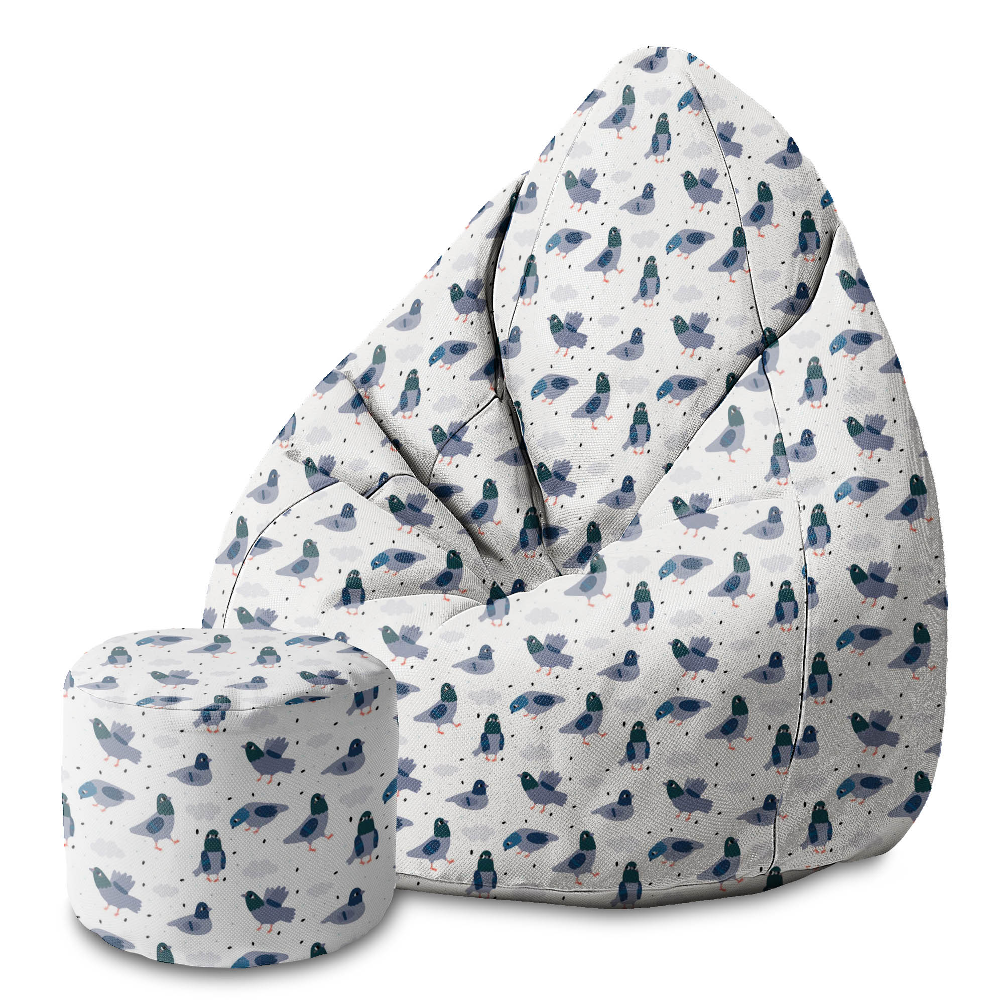 Round pouf footstool Doves