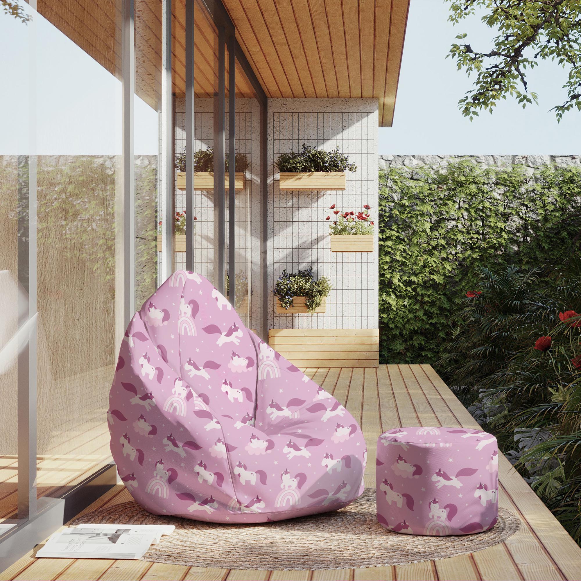 Round pouf footstool Unicorns and Clouds-Panama