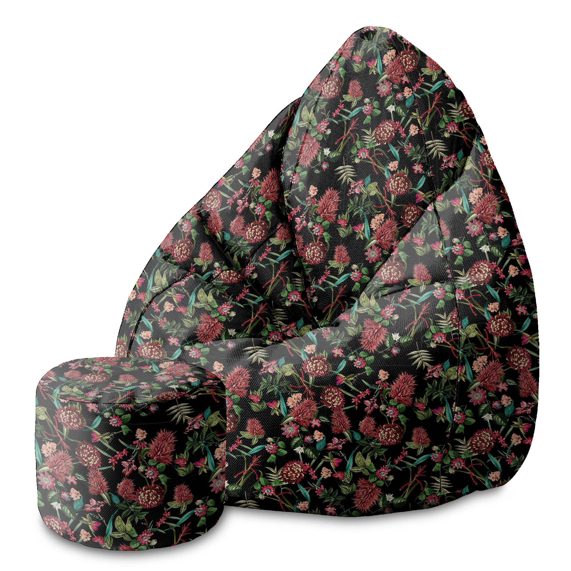 Puf okrągły podnóżek Dark Jungle Red-Oxford