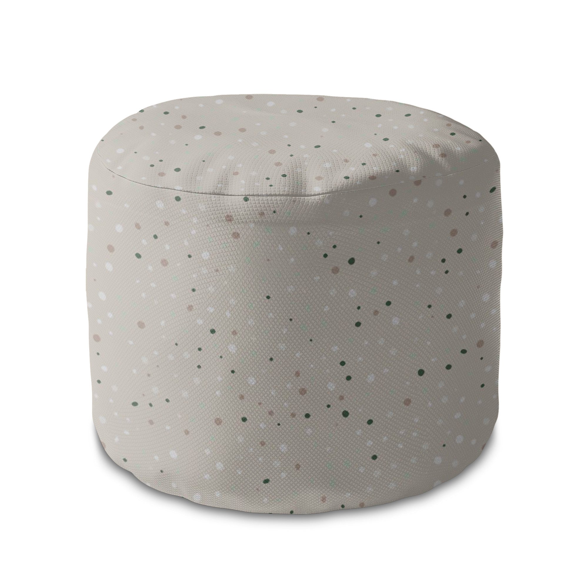 Round Pouf Footstool Beige Print with Dots-Panama