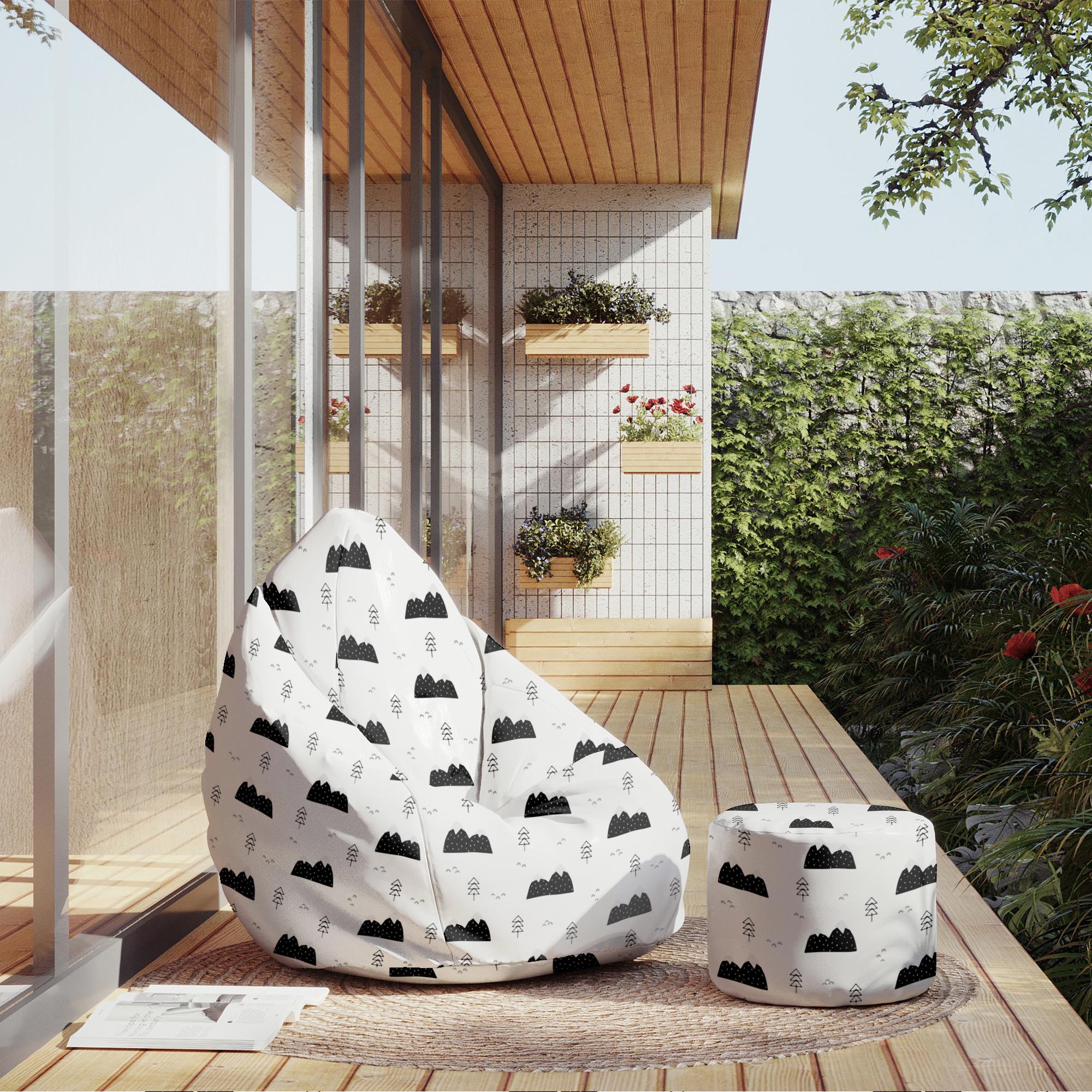 Round Pouf Footrest Scandi Mountains-Oxford