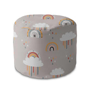Round Pouf Footrest Beige Rainbow-Velvet