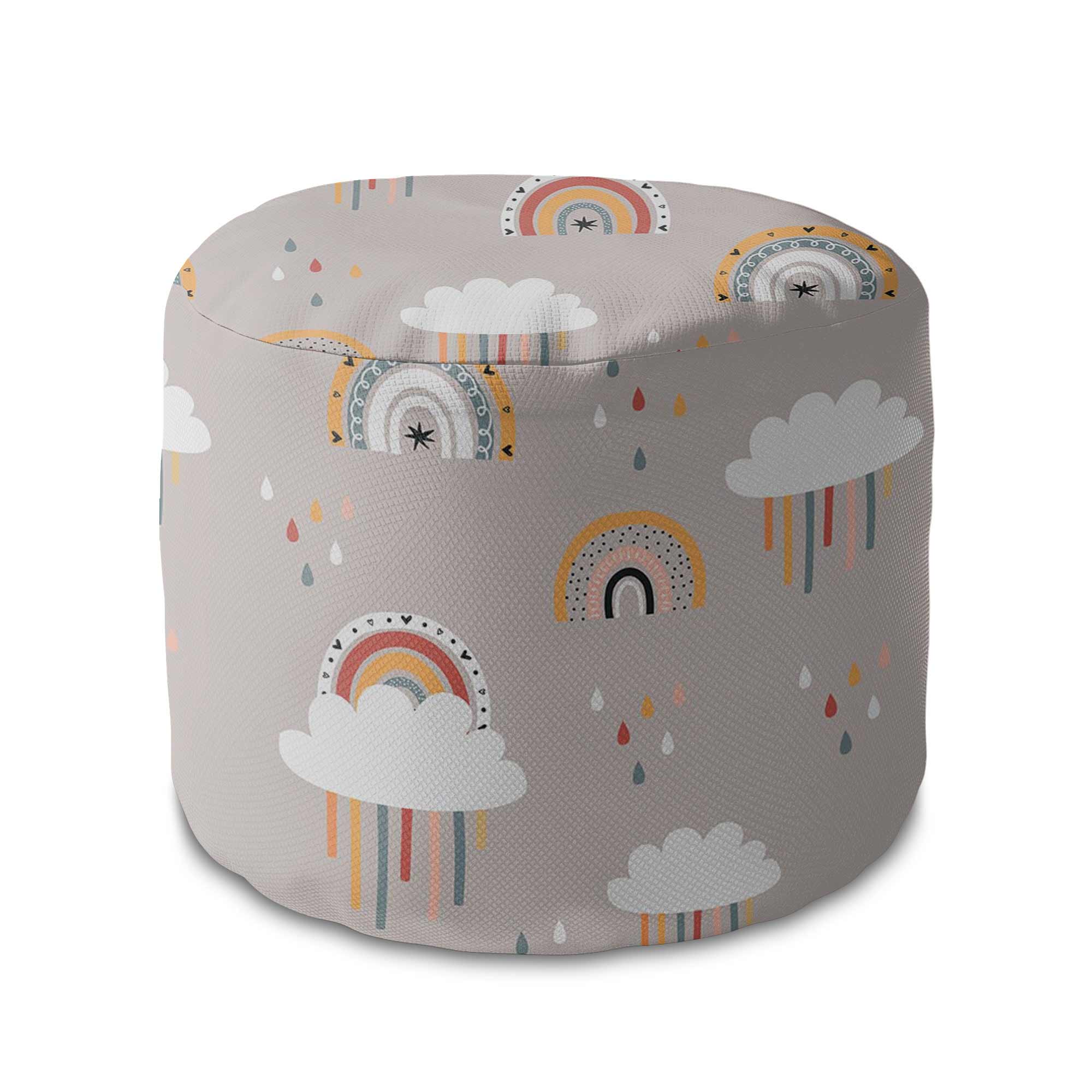 Round Pouf Footrest Beige Rainbow-Velvet