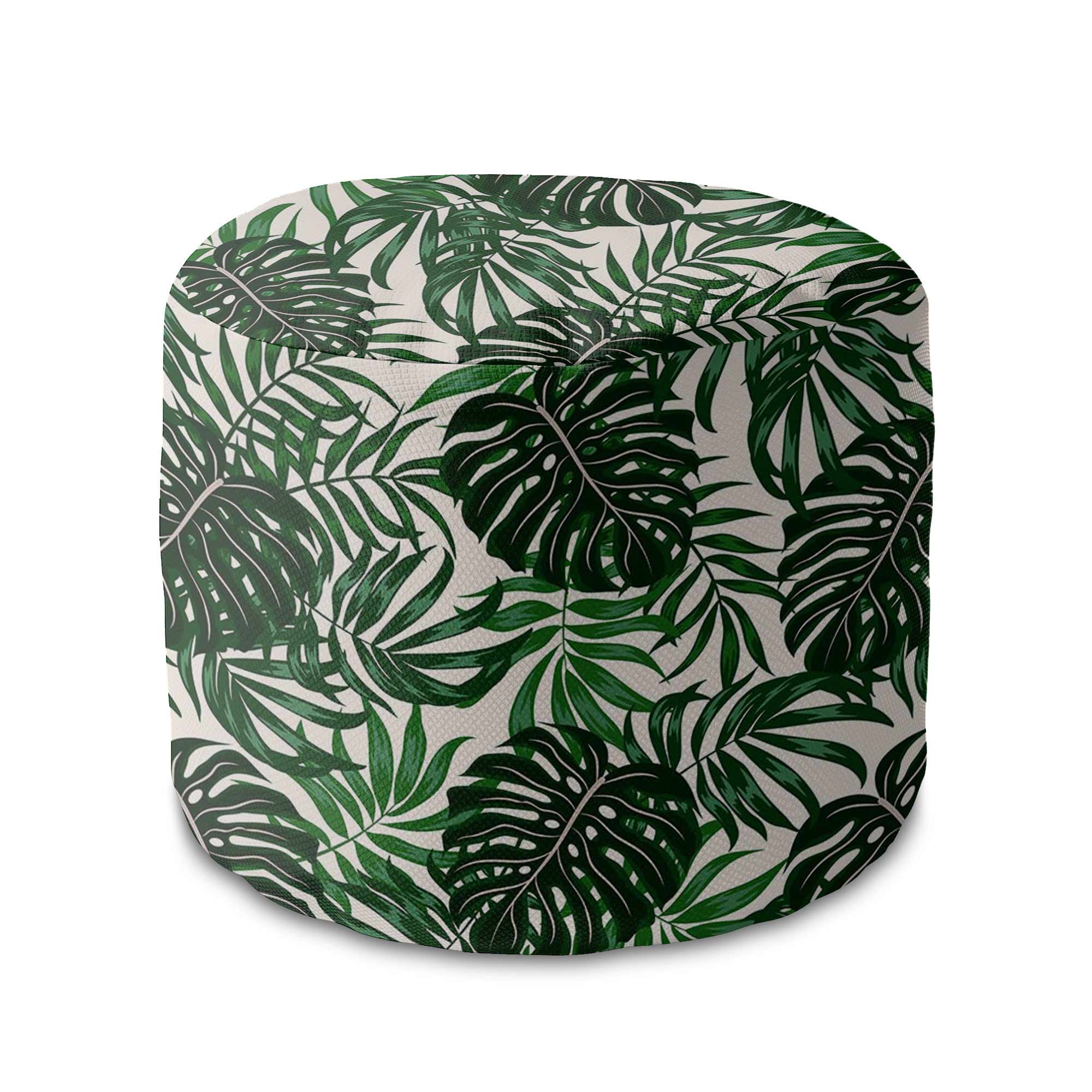 Runder Pouf Fußhocker Tropical Leaves Pattern-Velvet