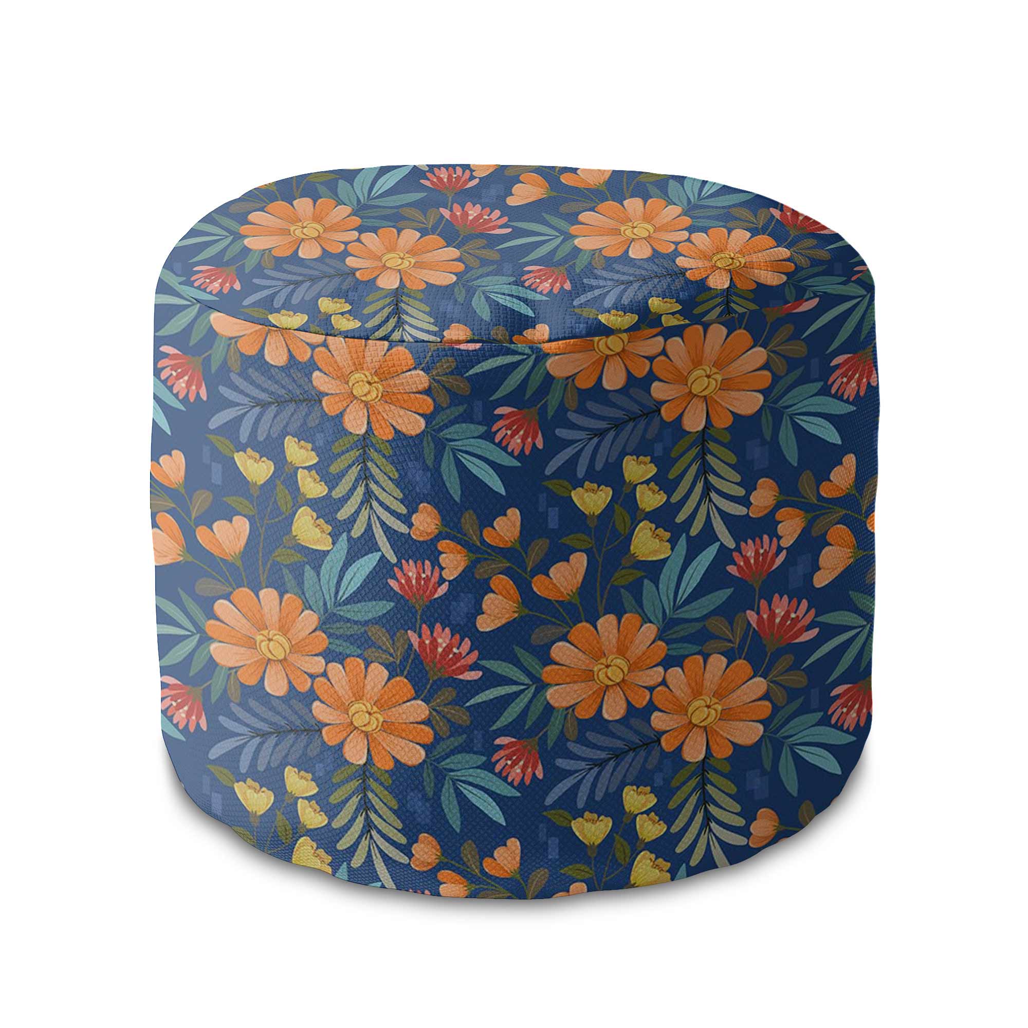 Runder Pouf Fußhocker Flower Bloom-Velvet