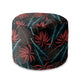 Round pouf footstool Exotic Leaves on Dark-Velvet