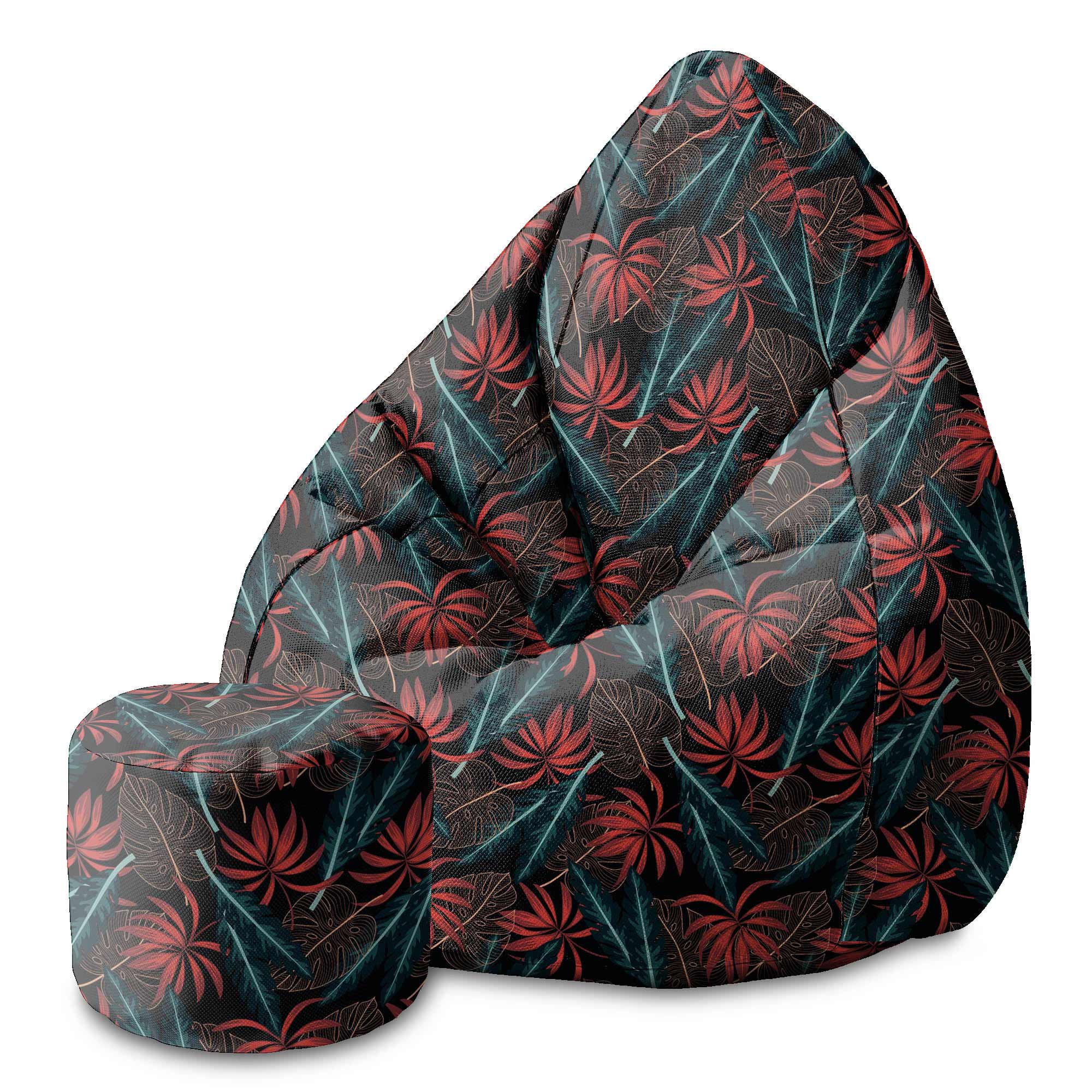 Puf okrągły podnóżek Exotic Leaves on Dark-Oxford