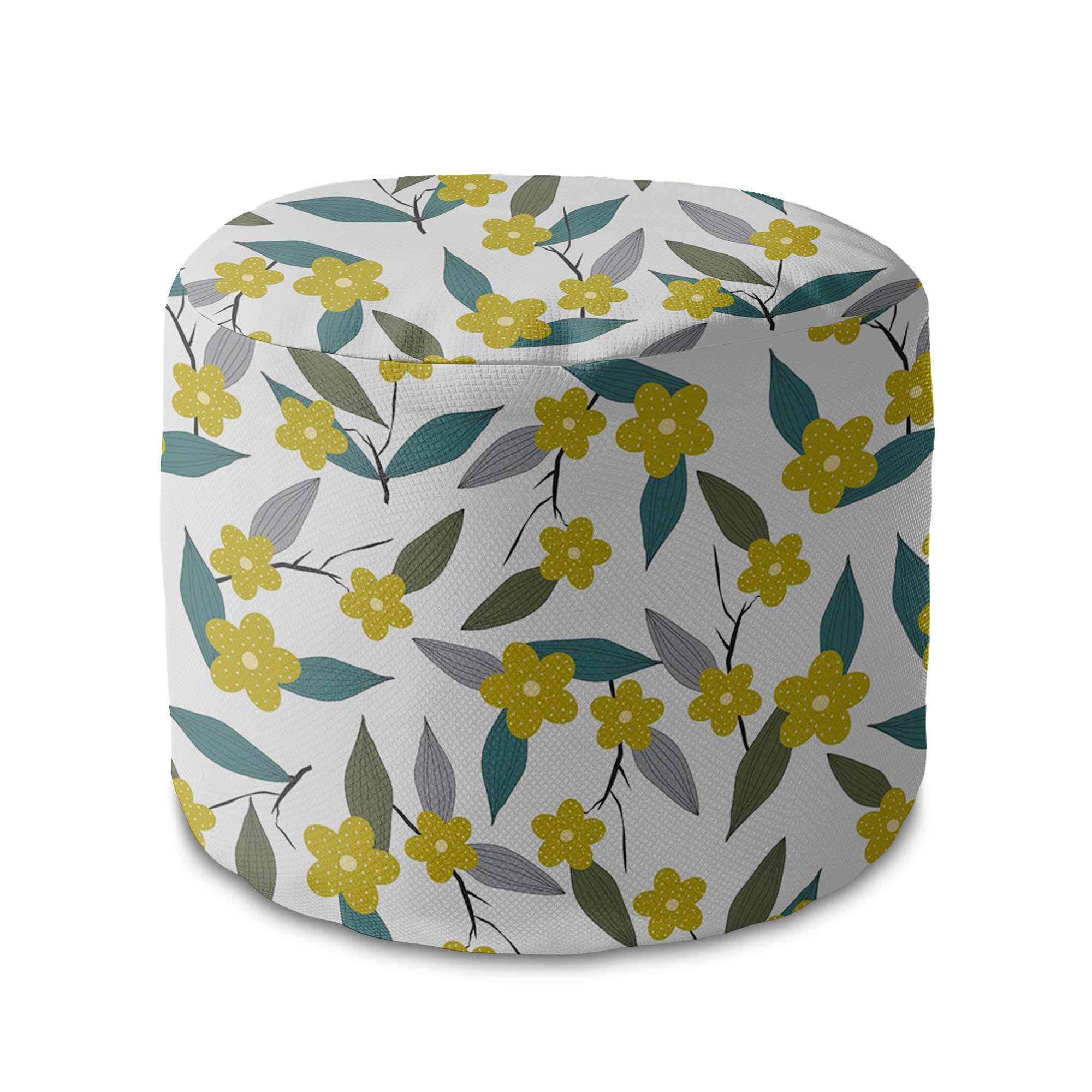 Round Pouf Footstool Lemon Flowers