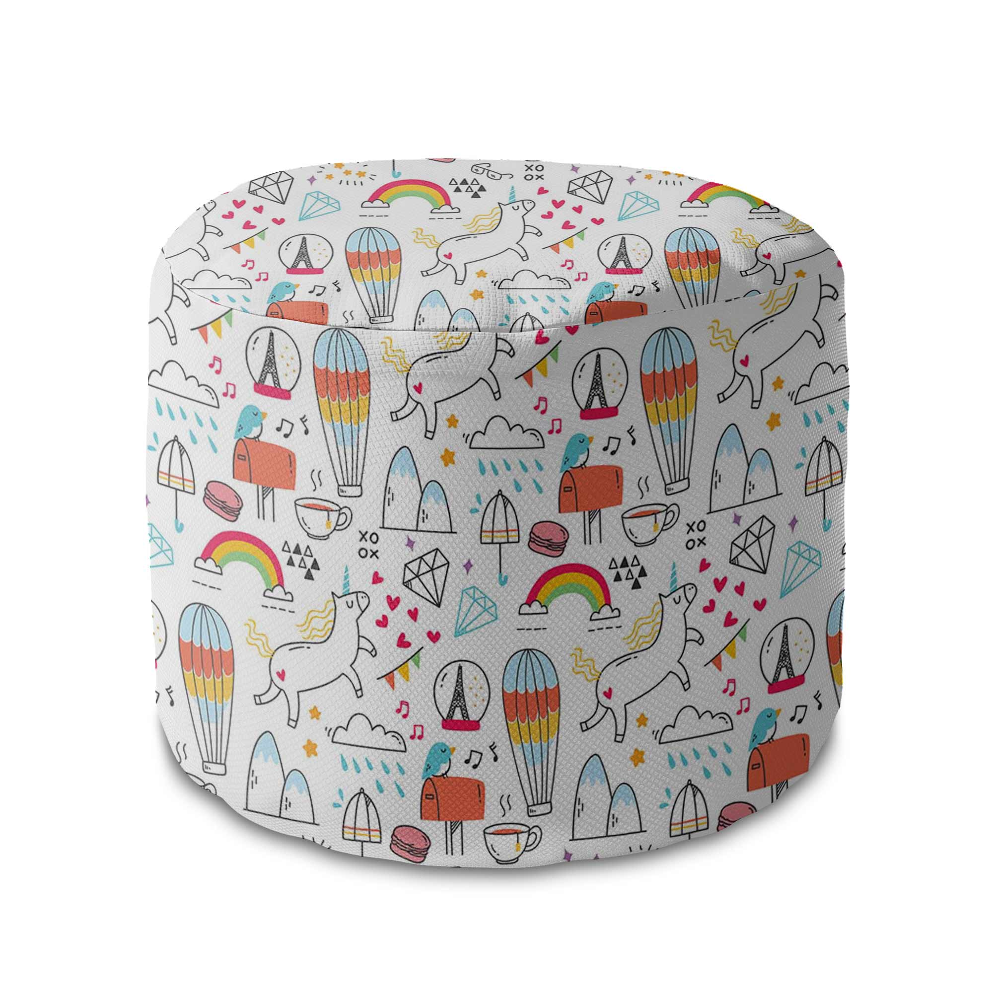Kulatá podnožka puf Rainbow Unicorns-Velvet