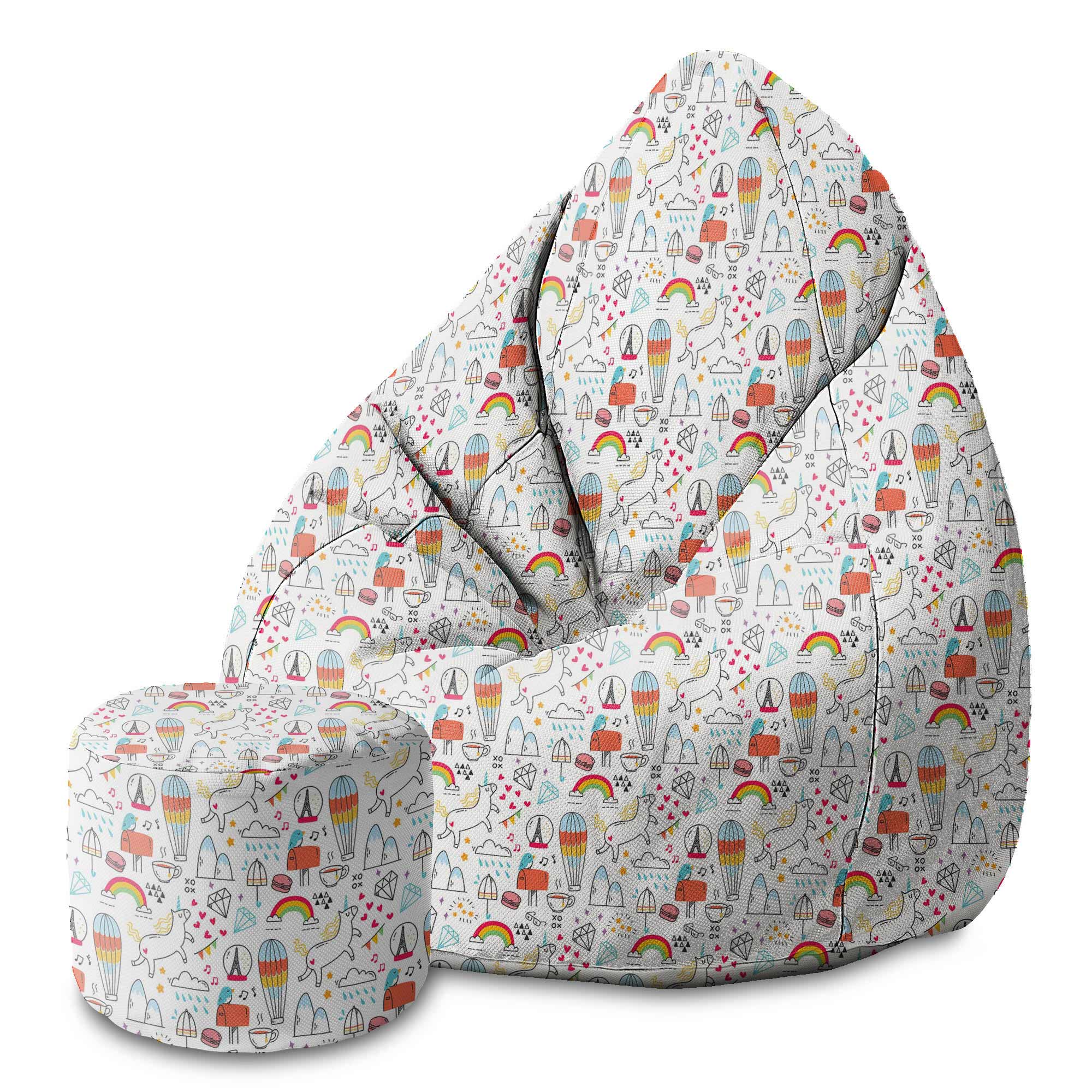 Kulatá podnožka puf Rainbow Unicorns-Velvet