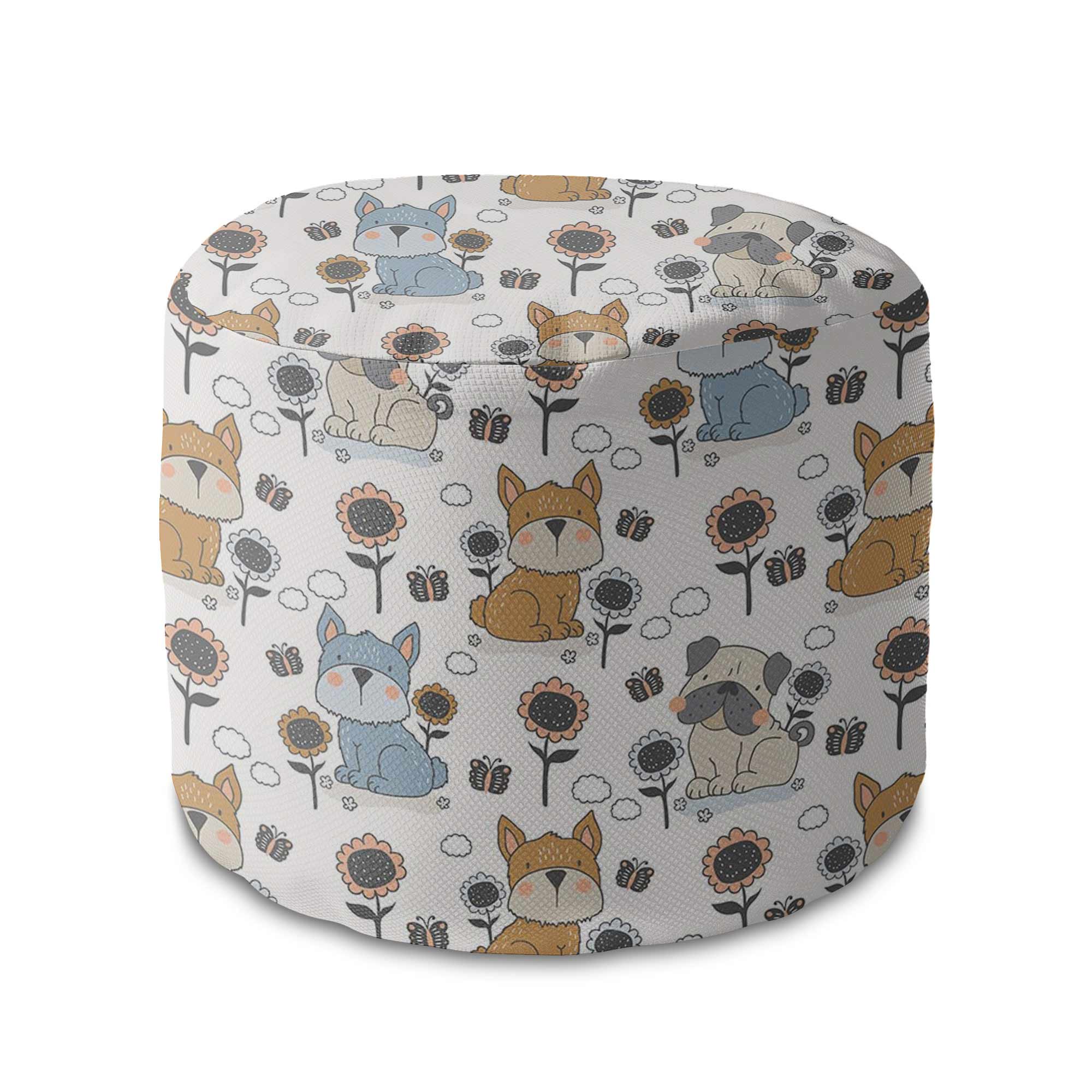 Round Pouf Footstool Dogs and Flowers-Oxford