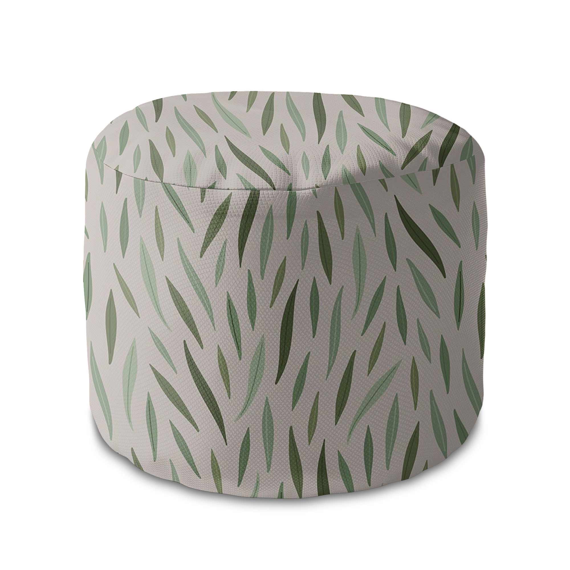 Puf okrągły podnóżek Green Leaves Pattern-Velvet
