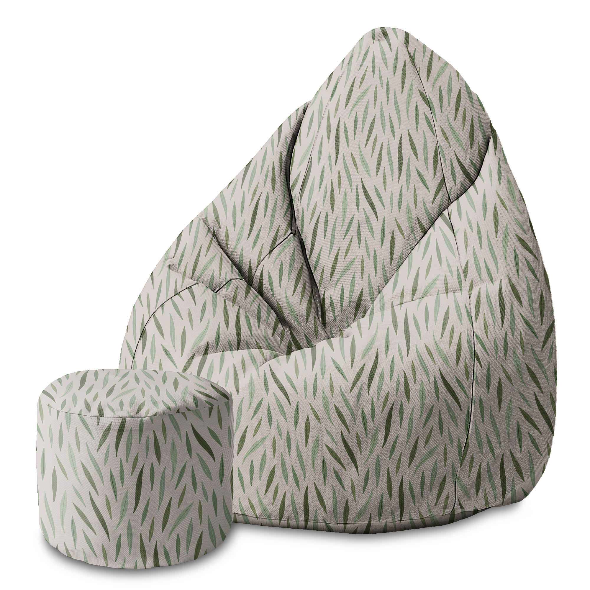Puf okrągły podnóżek Green Leaves Pattern-Velvet