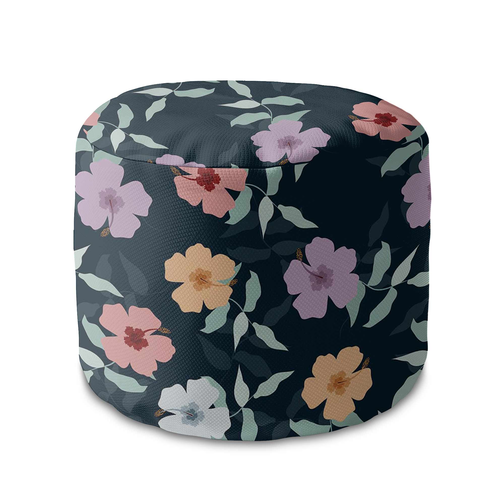 Puf okrągły podnóżek Simple Flowers on Navy