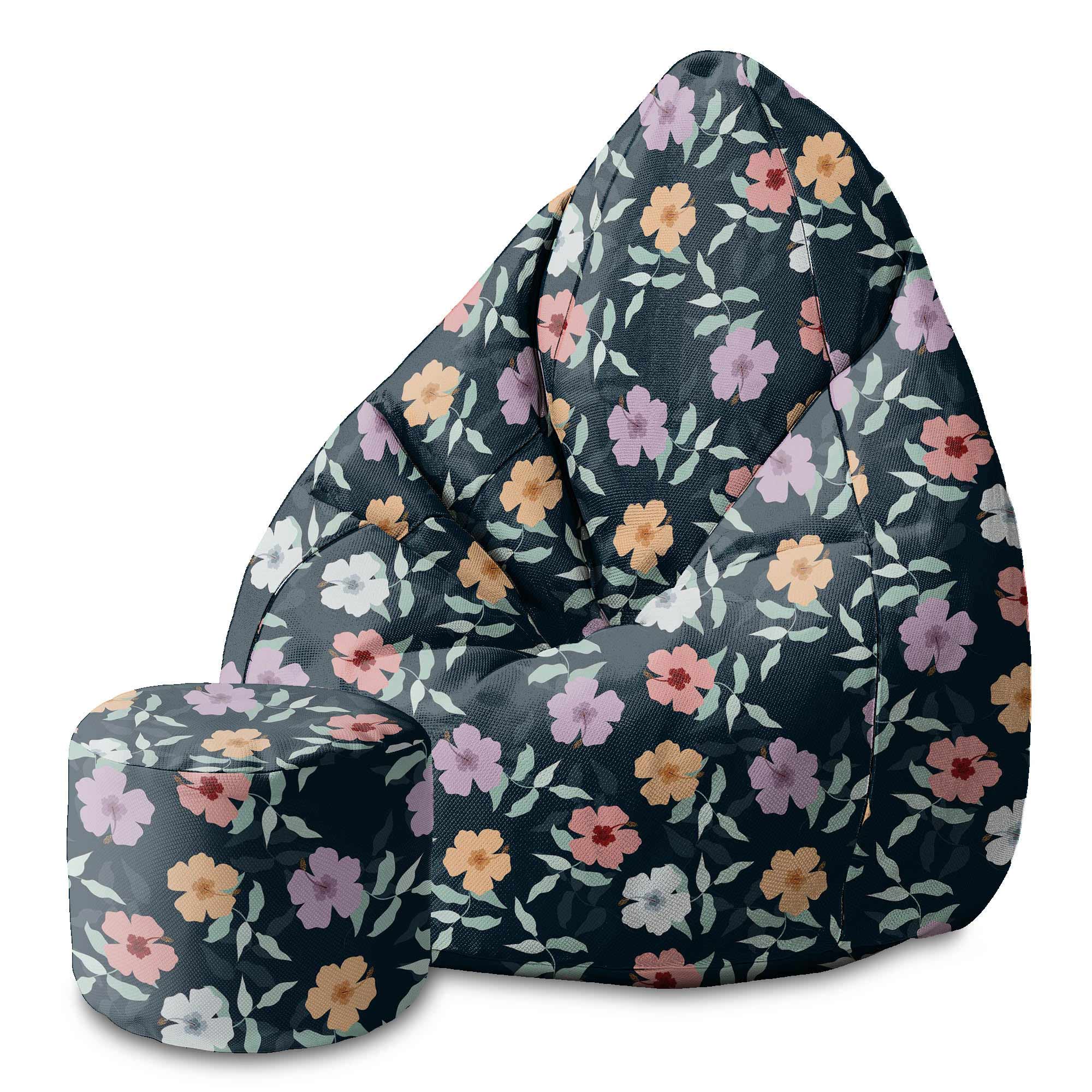 Puf okrągły podnóżek Simple Flowers on Navy-Velvet
