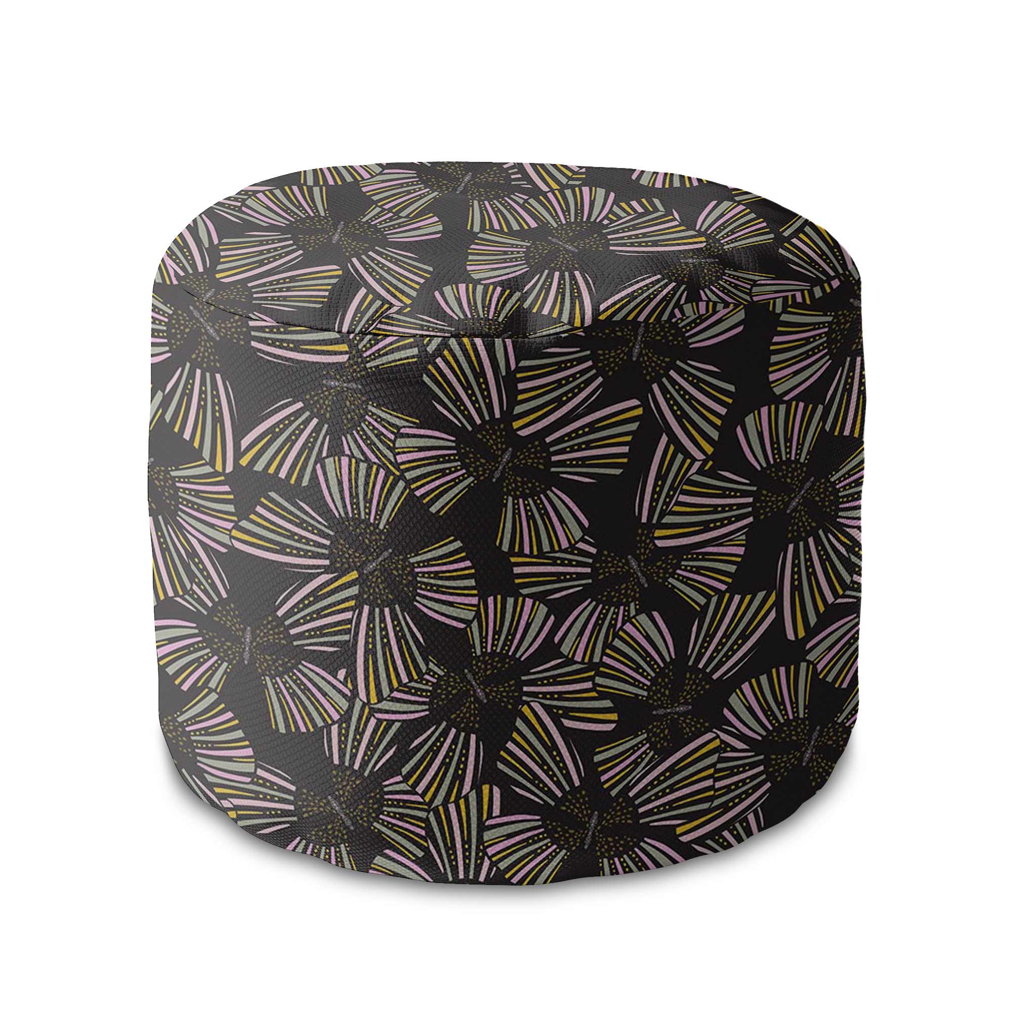 Round Pouf Footstool Modern Abstract Pattern