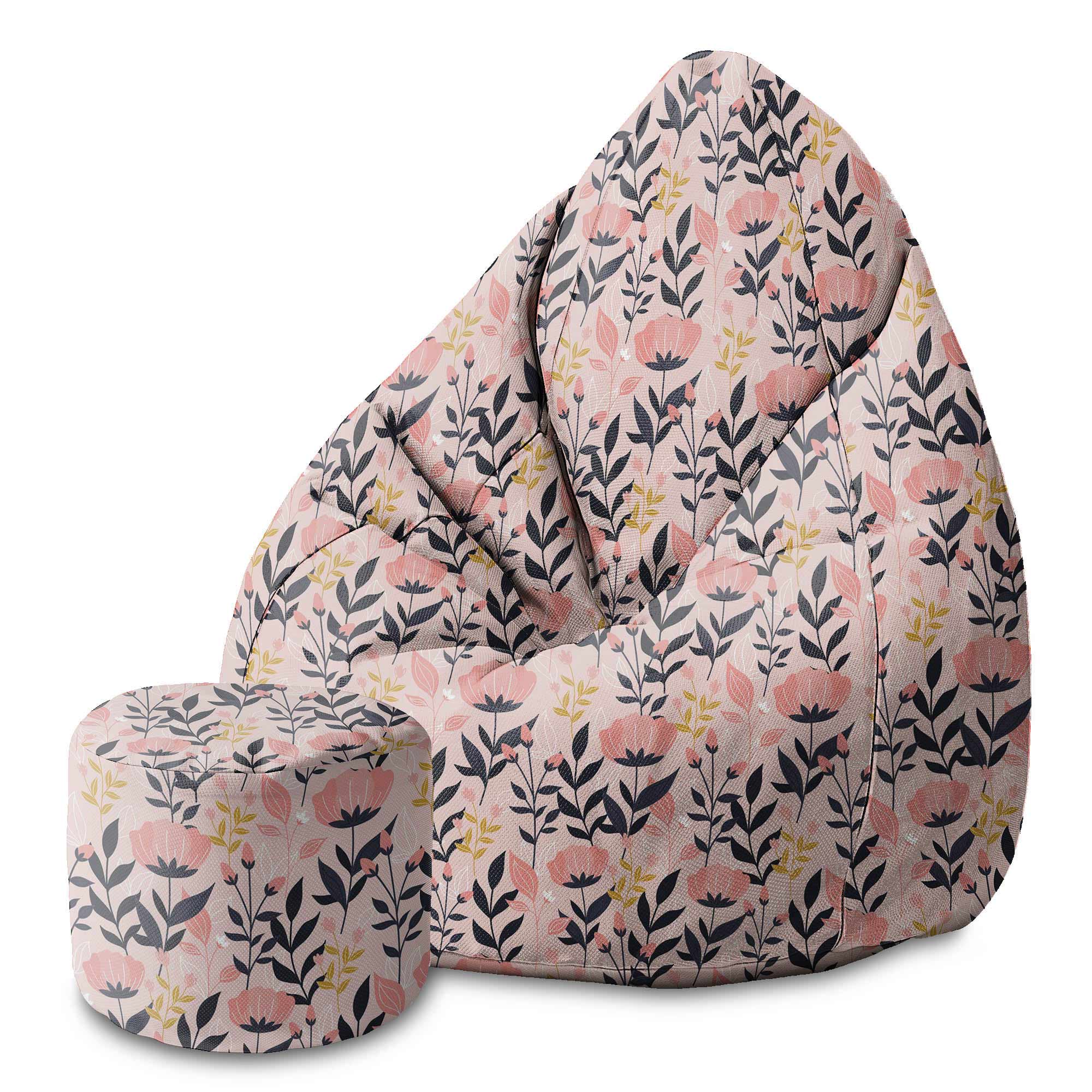 Puf okrągły podnóżek Pink and Navy Flowers-Velvet