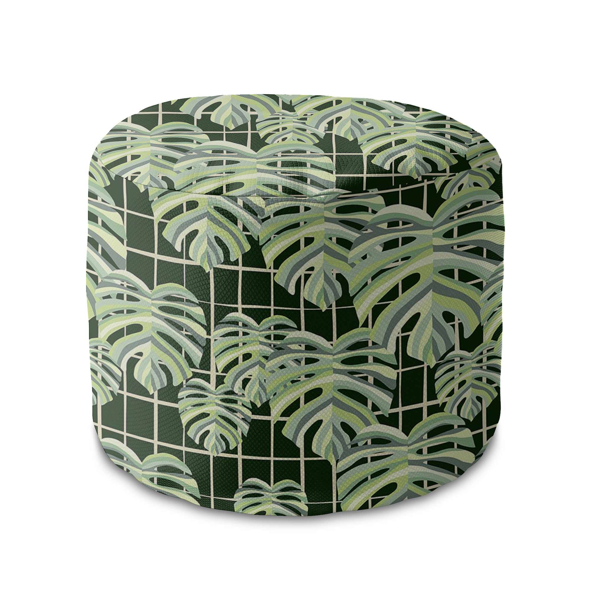 Puf okrągły podnóżek Monstera Leaves Grid