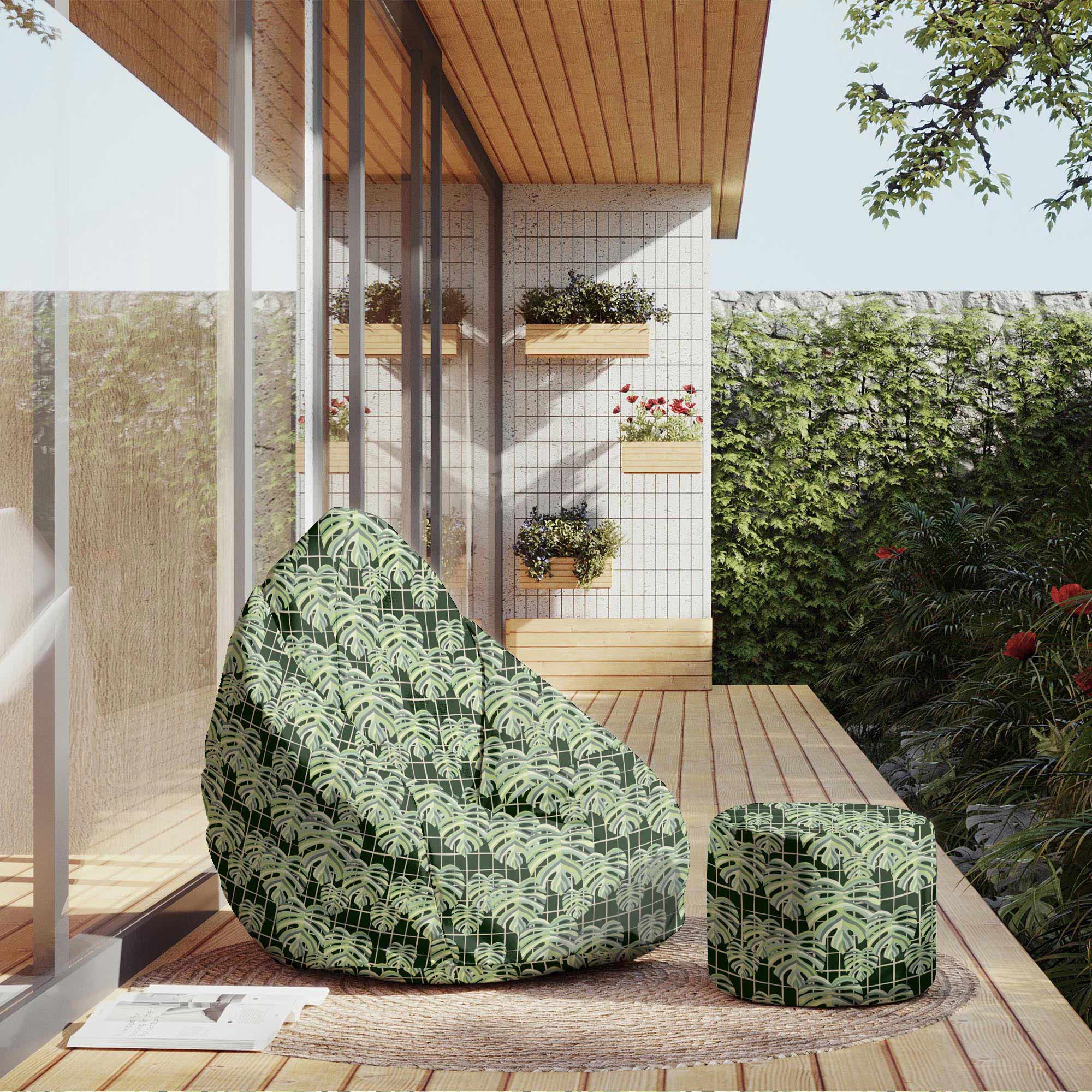 Puf okrągły podnóżek Monstera Leaves Grid