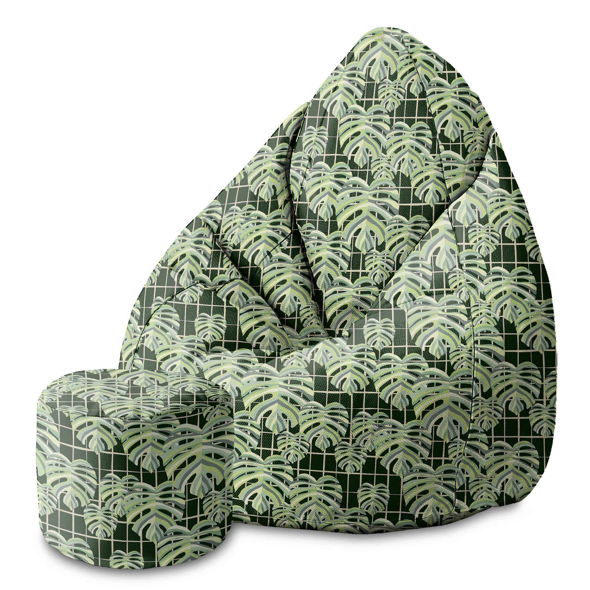 Puf okrągły podnóżek Monstera Leaves Grid