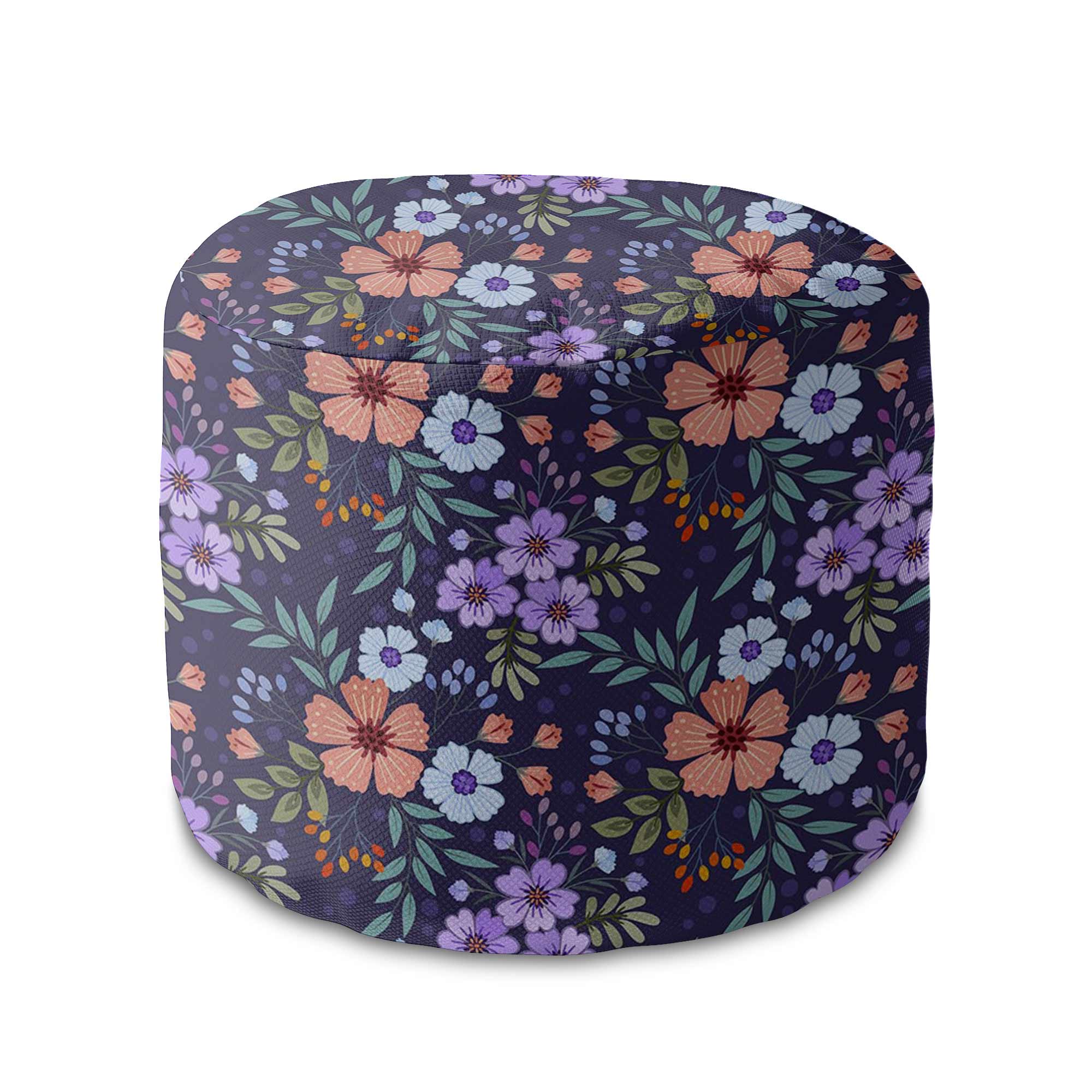 Round Pouf Footstool Botanical Pattern-Oxford