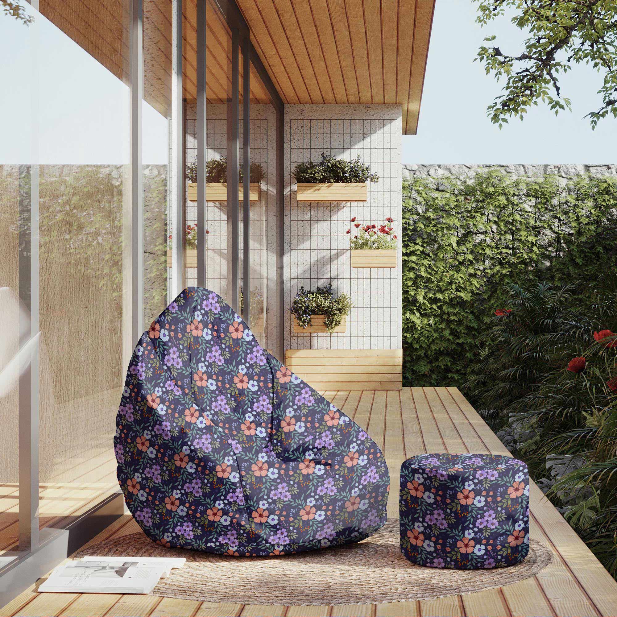 Round Pouf Footstool Botanical Pattern