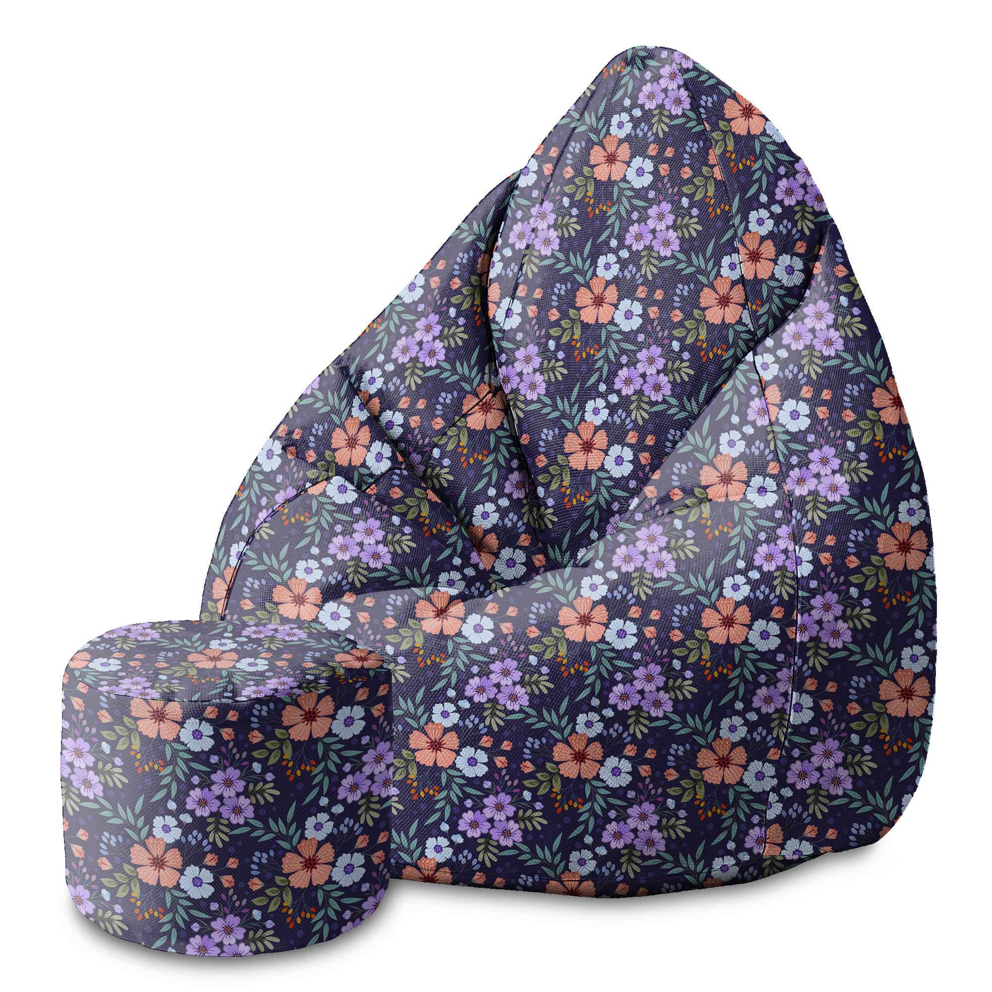 Round Pouf Footstool Botanical Pattern-Oxford