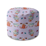 Round Pouf Footstool Funny Dog in the Bath