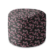 Round Pouf Footstool Pink Flowers Pattern