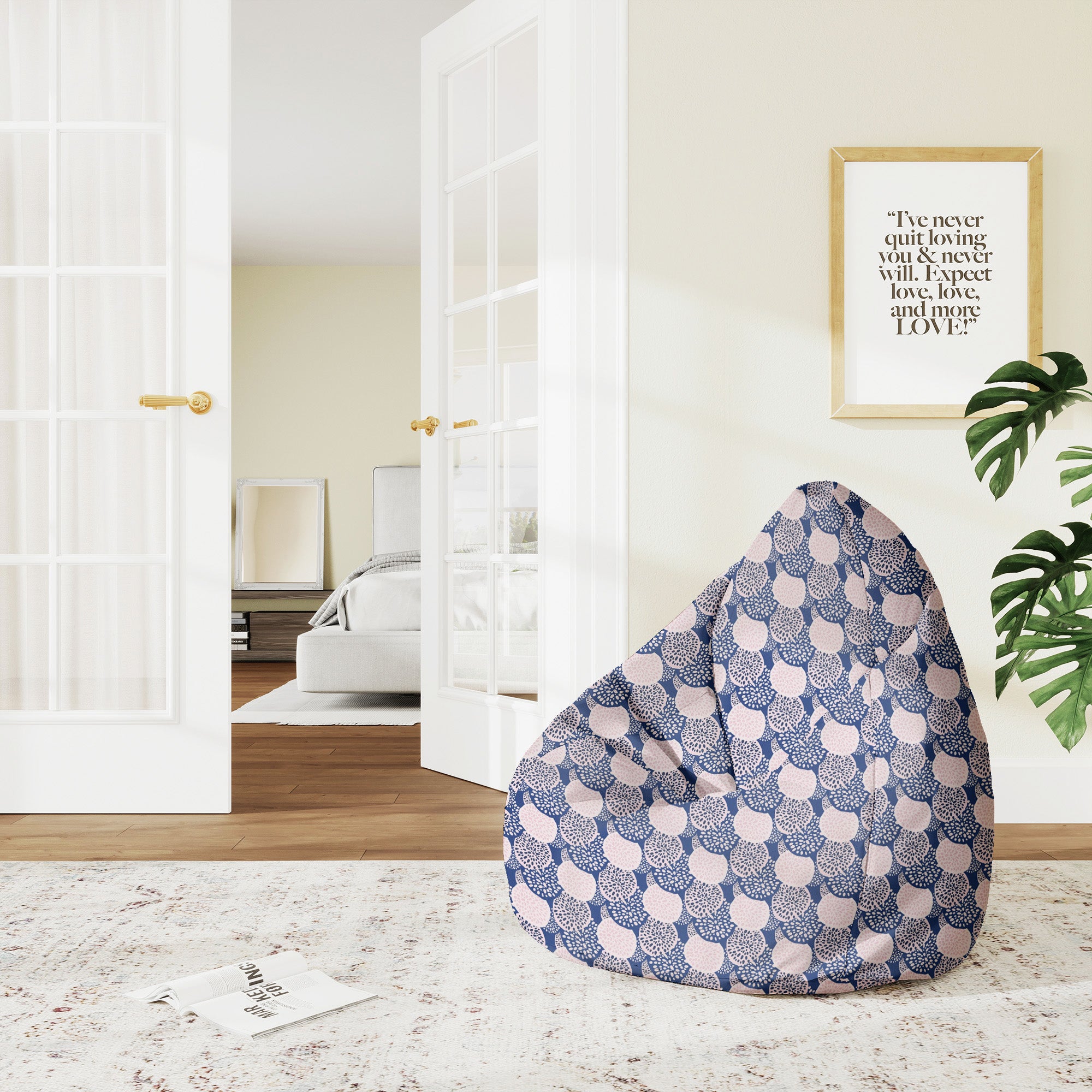 Puf Pearshape Pink and Blue Geometric Ornament-M-Velvet