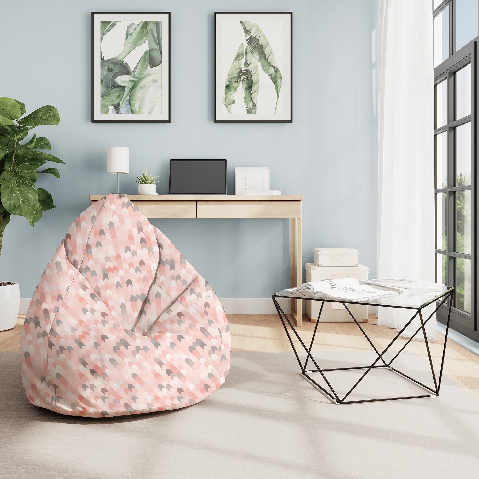 Puf Pearshape Pink Pattern-M-Oxford