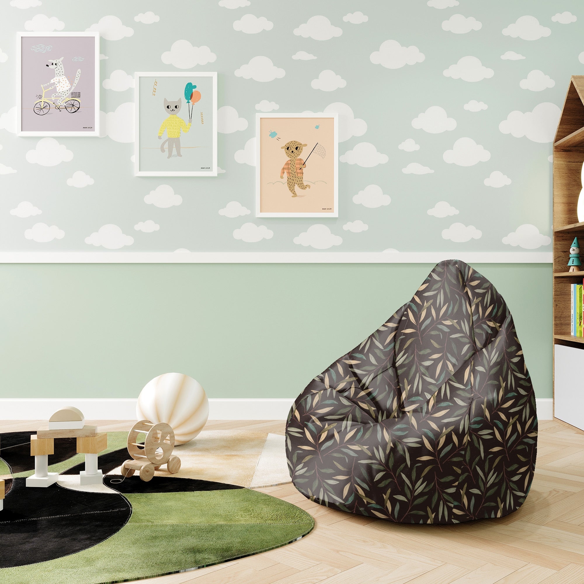 Puf Pearshape  Retro Leaves