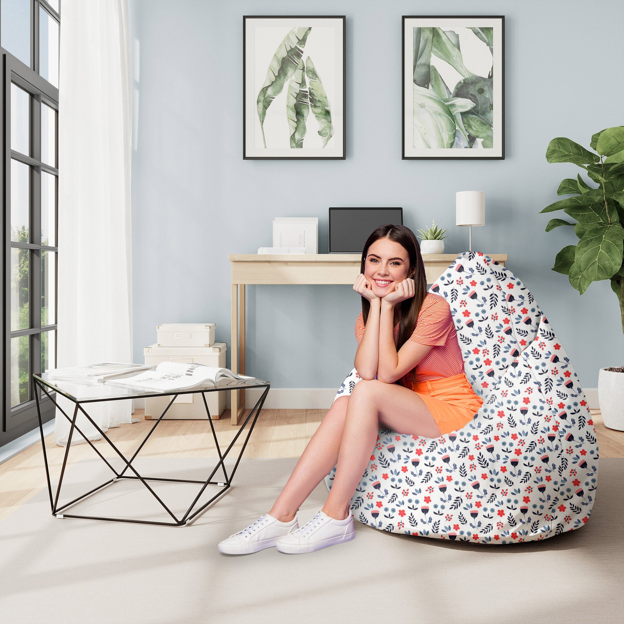 Puf Pearshape  Scandi Flowers-M-Velvet