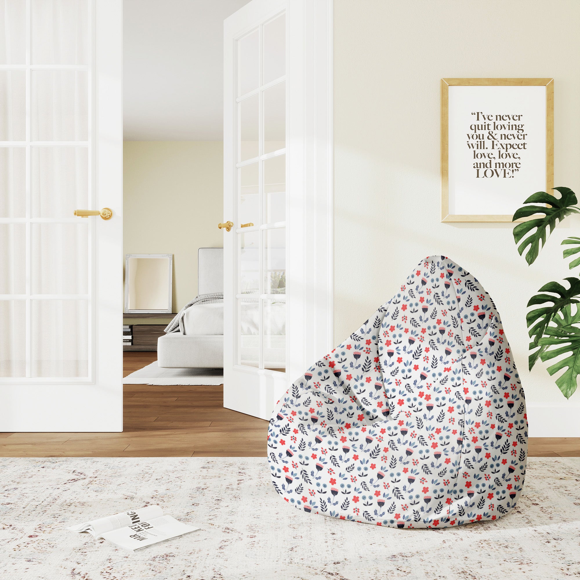 Puf Pearshape  Scandi Flowers-M-Velvet