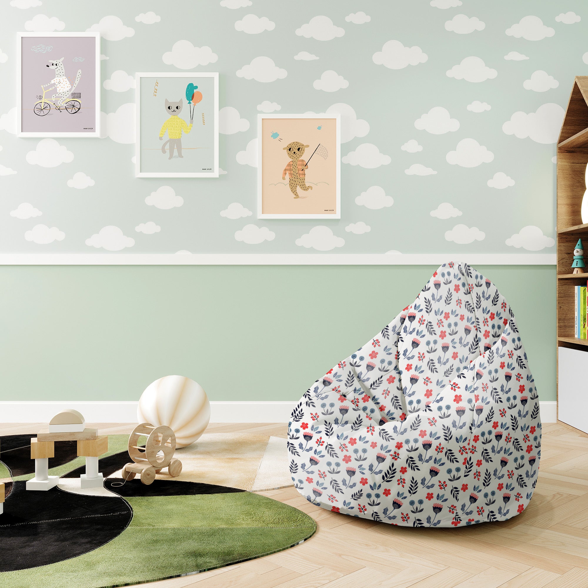 Puf Pearshape  Scandi Flowers-S-Velvet