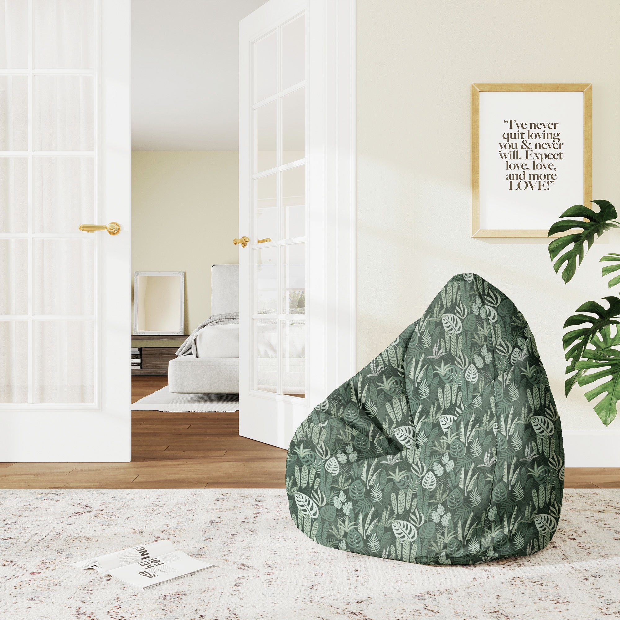Pearshape Pouf Tropical Green Leaves Palm-M-Velvet