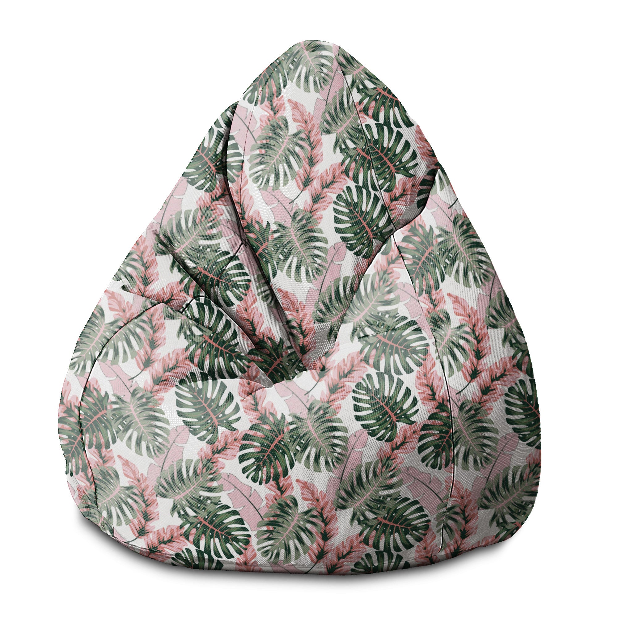Puf Pearshape  Tropical Pink and Green Leaves-S-Velvet