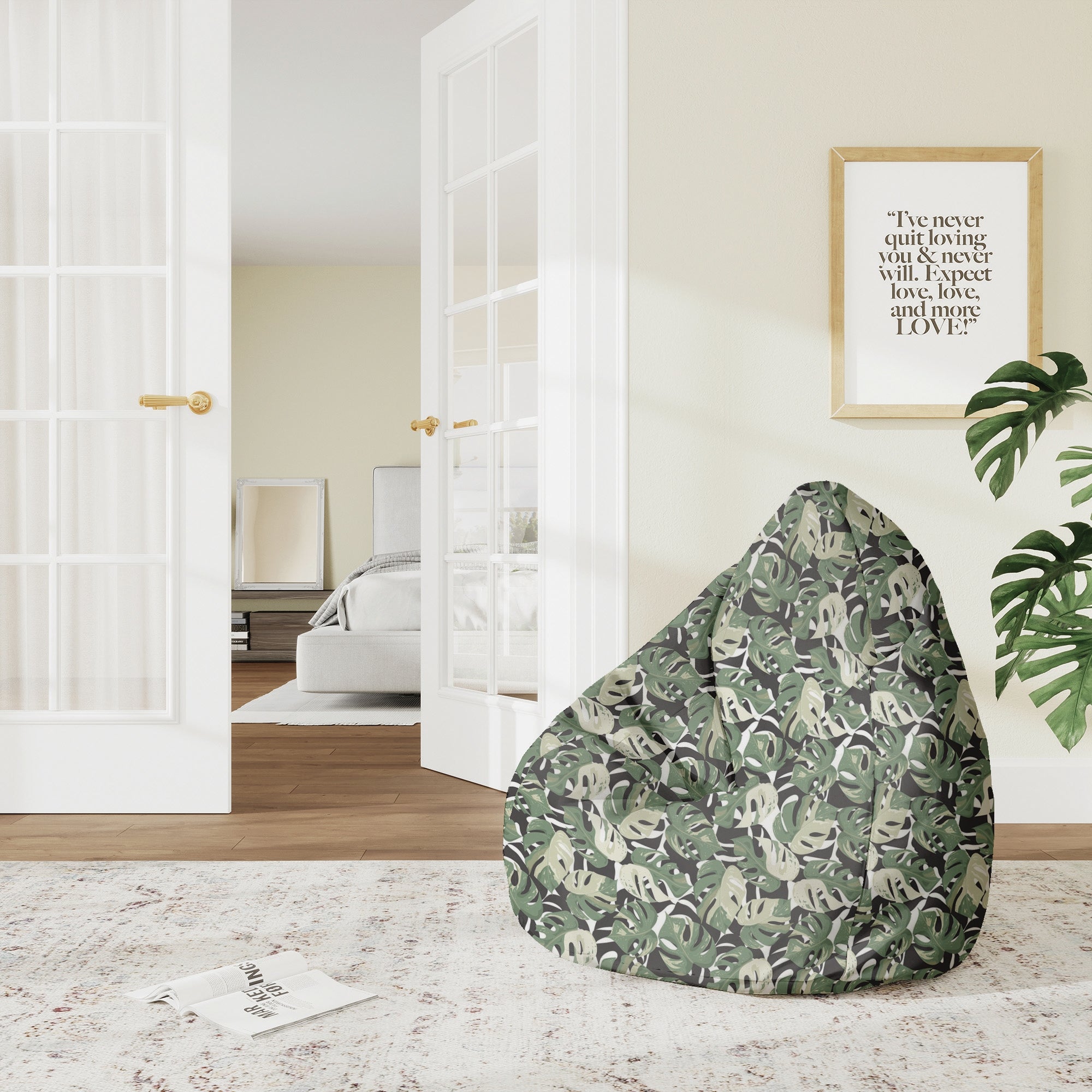 Puf Pearshape Zielono-Czarna Monstera-M-Velvet