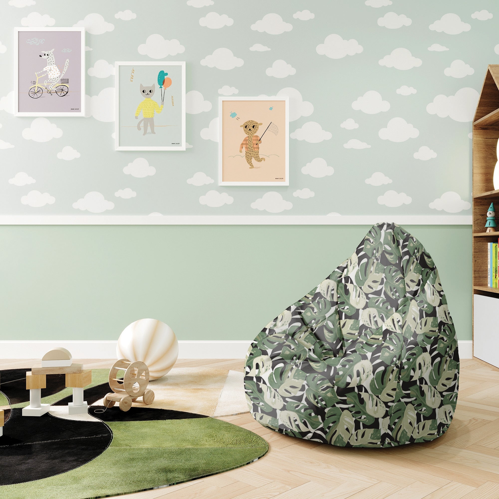 Puf Pearshape Zielono-Czarna Monstera-S-Oxford