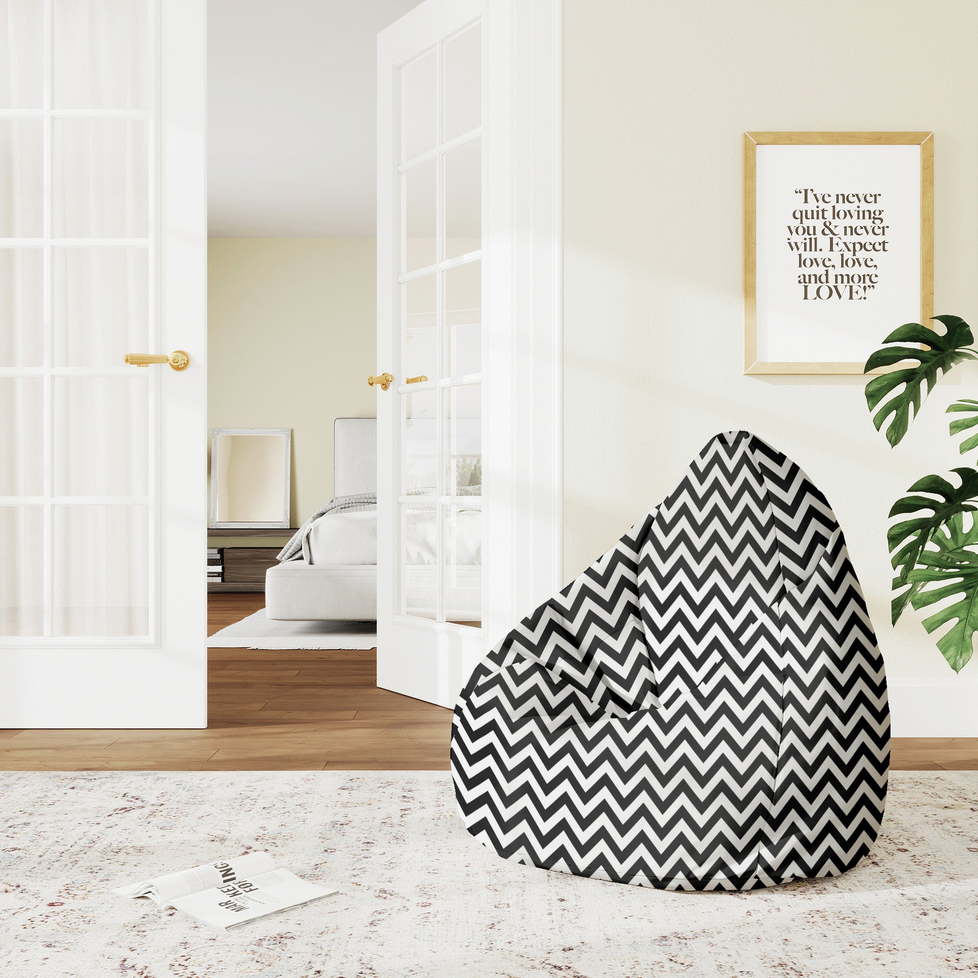 Puf Pearshape Zig Zag Black-M-Velvet