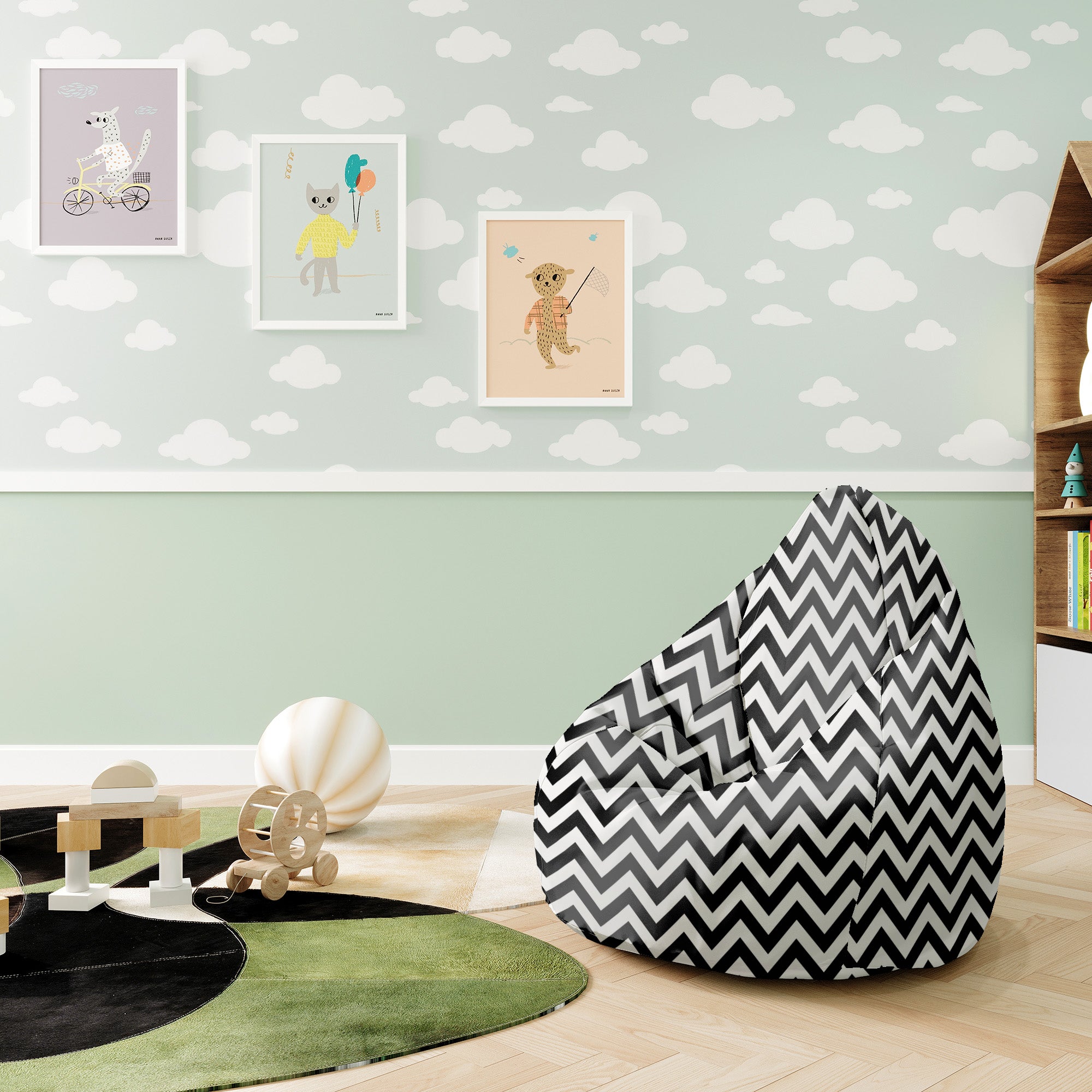 Puf Pearshape Zig Zag Black