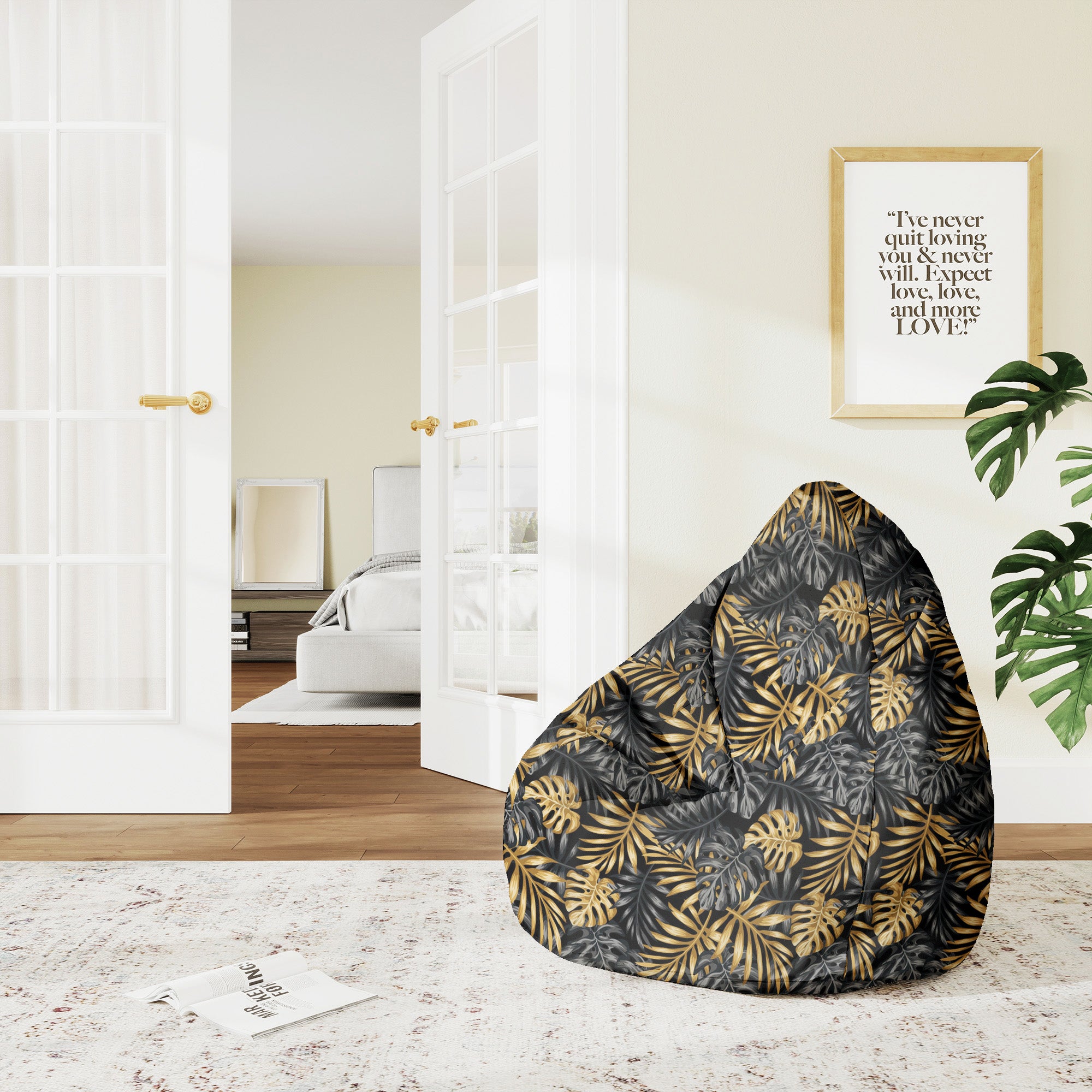 Puf Pearshape Złota Monstera-M-Velvet