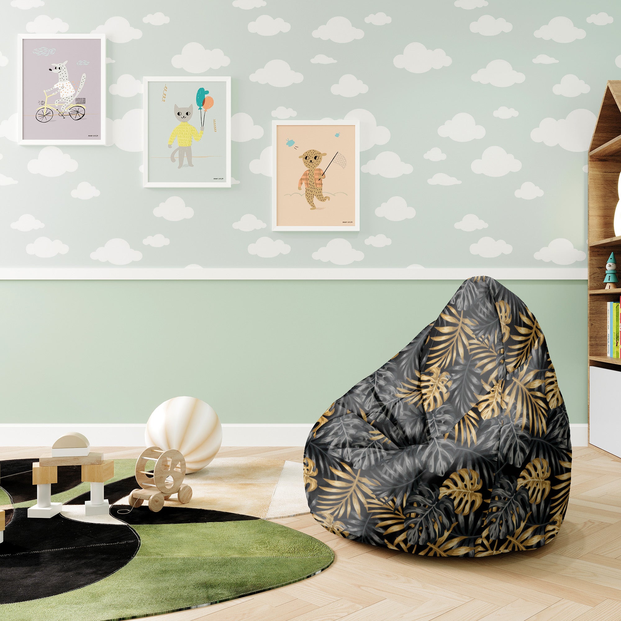 Sitzsack Pearshape Goldene Monstera-S-Oxford