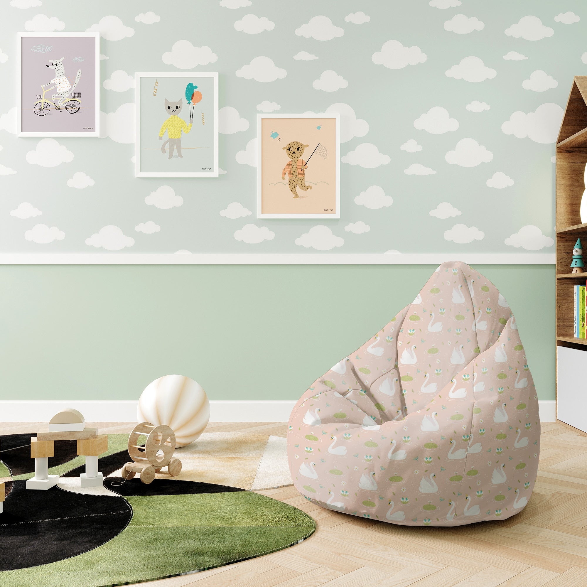 Sedací vak Pearshape Elegantné labute-S-Velvet