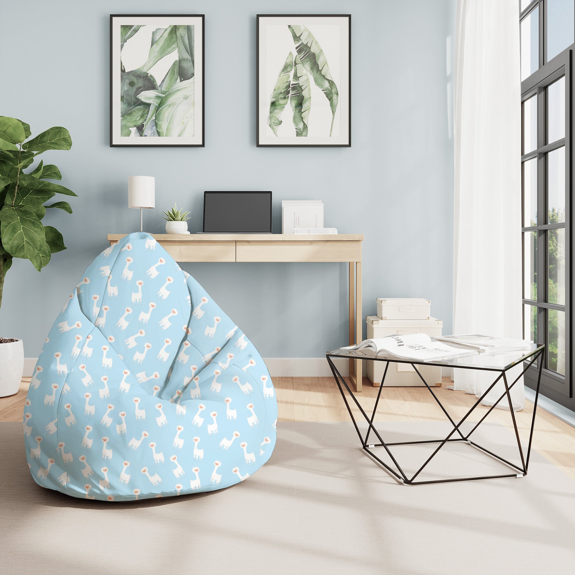 Pearshape Pouf Llama Blue-M-Velvet
