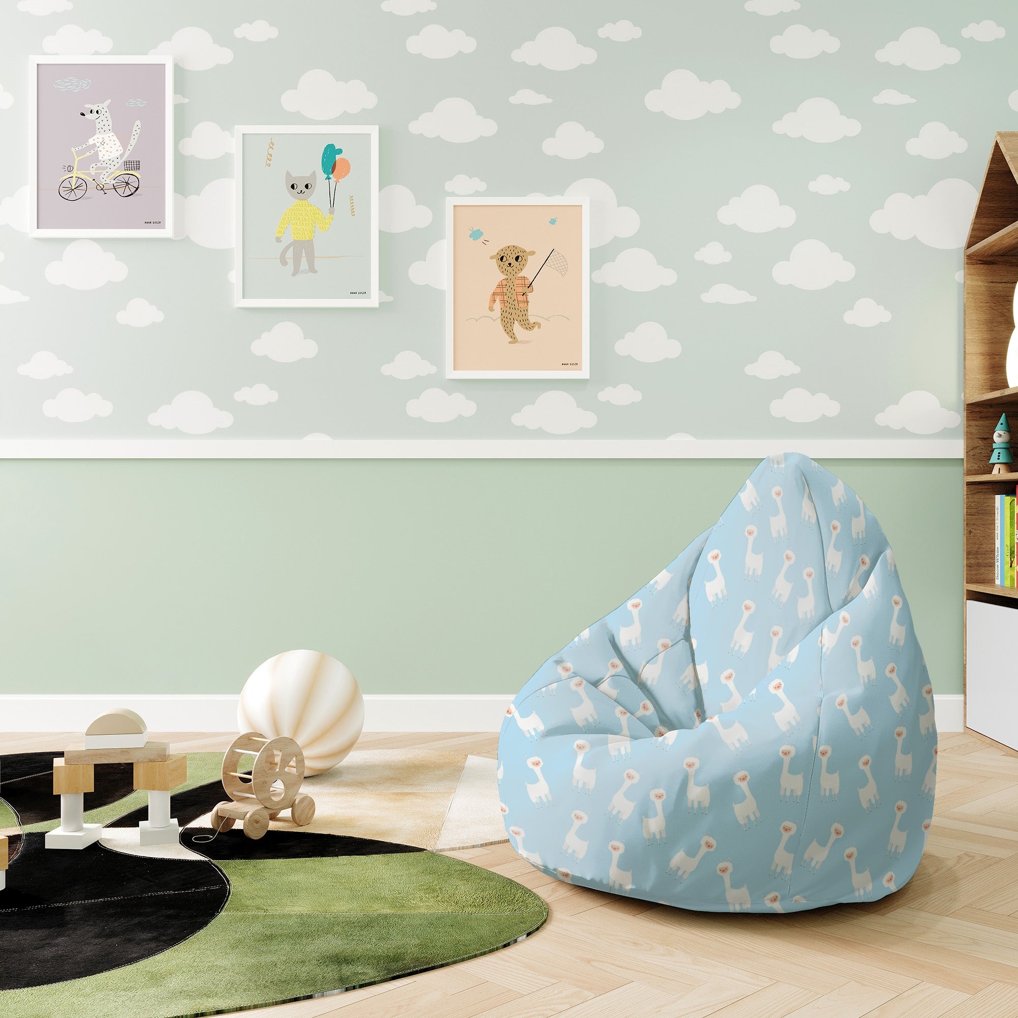 Puf Pearshape Llama Blue-S-Oxford