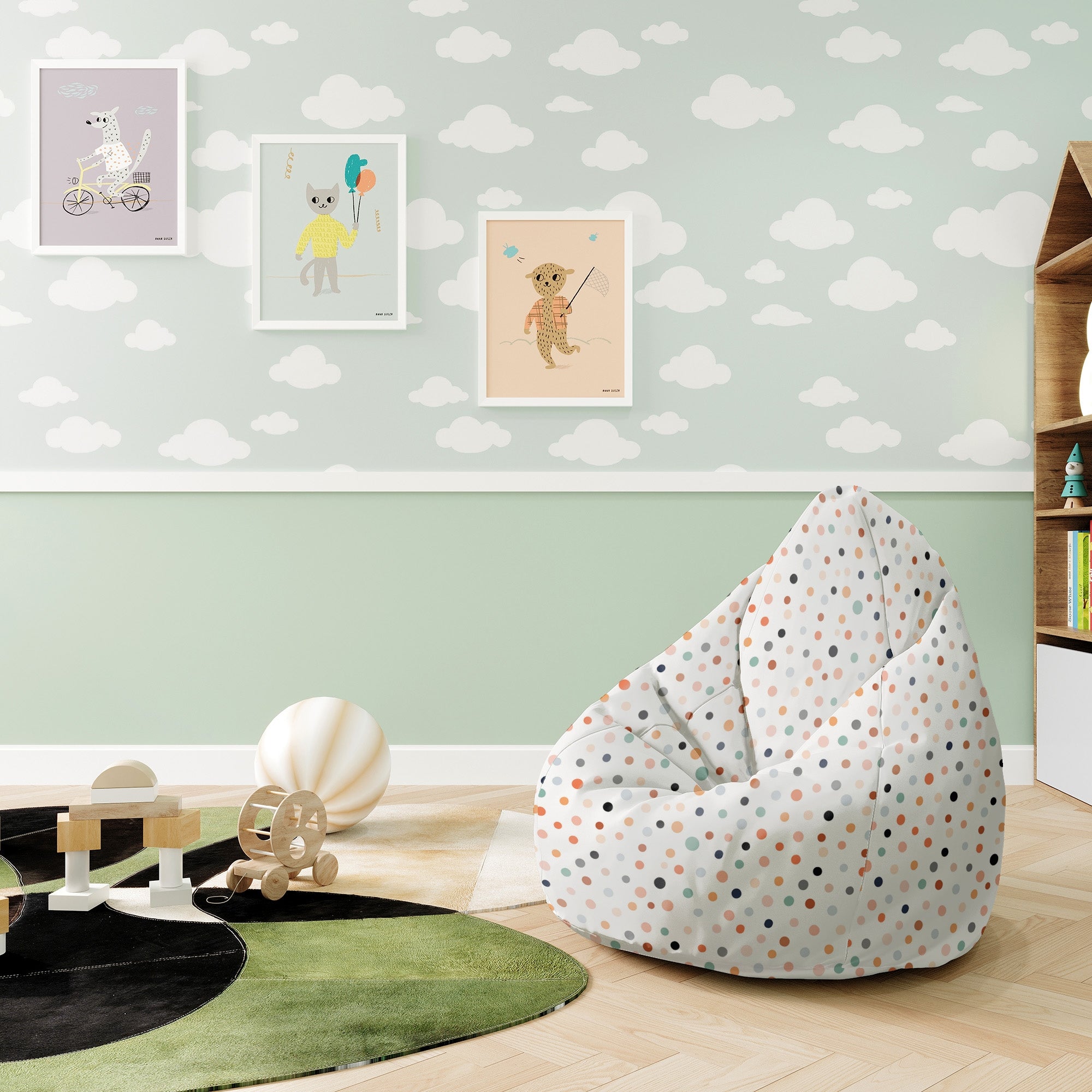 Puf Pearshape Pastel Dots-S-Oxford