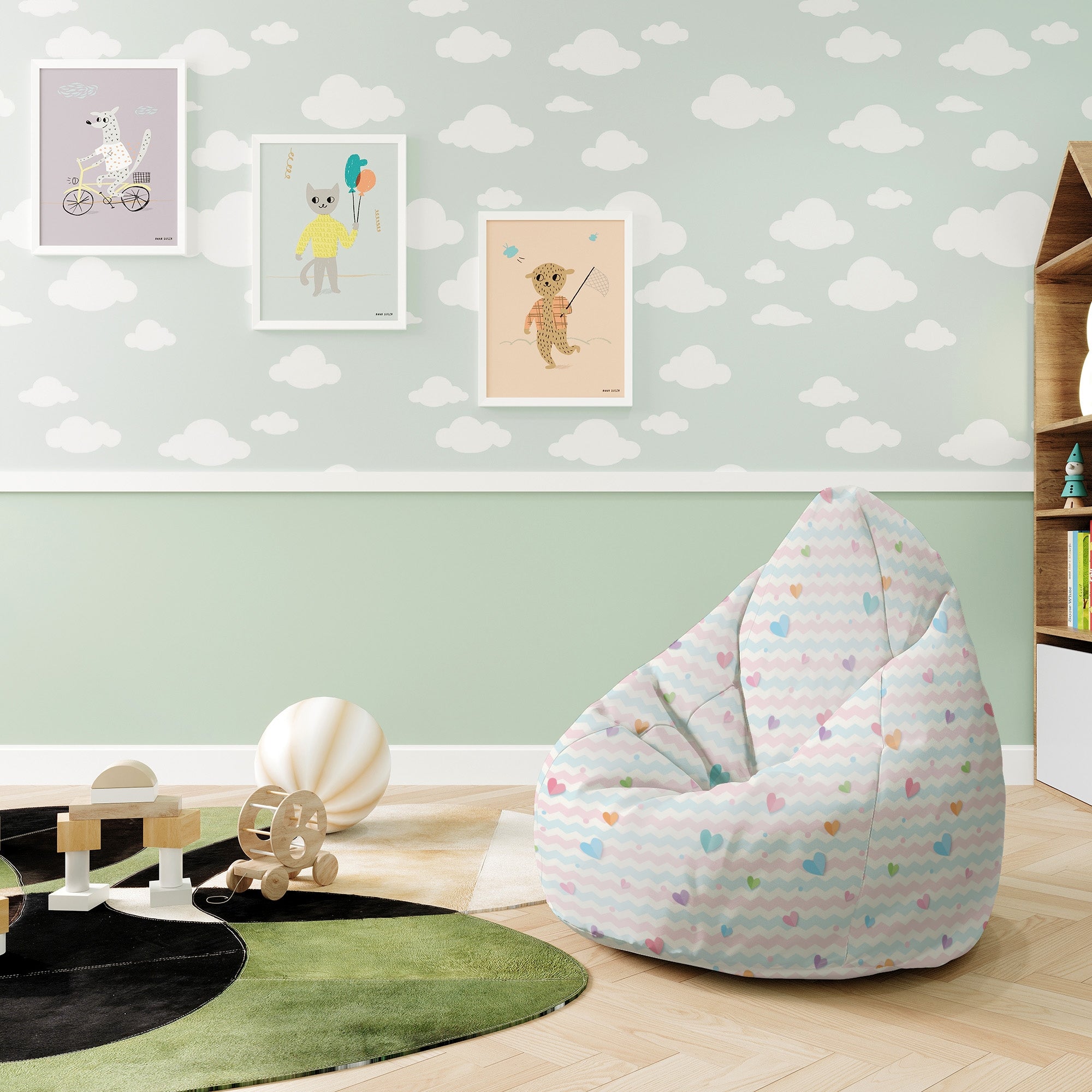 Puf Pearshape Pastel Hearts-S-Velvet