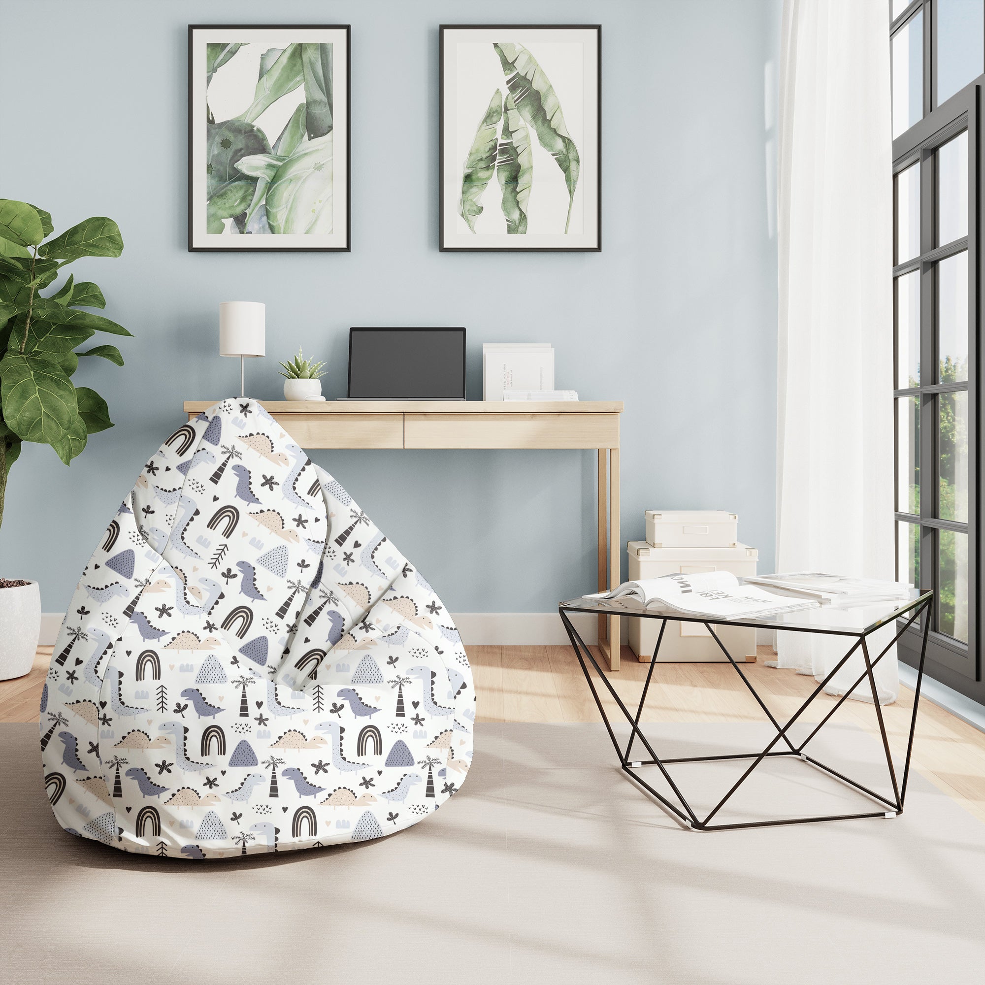 Sedací vak Pearshape Pastelové Detské Dinosaury-M-Velvet
