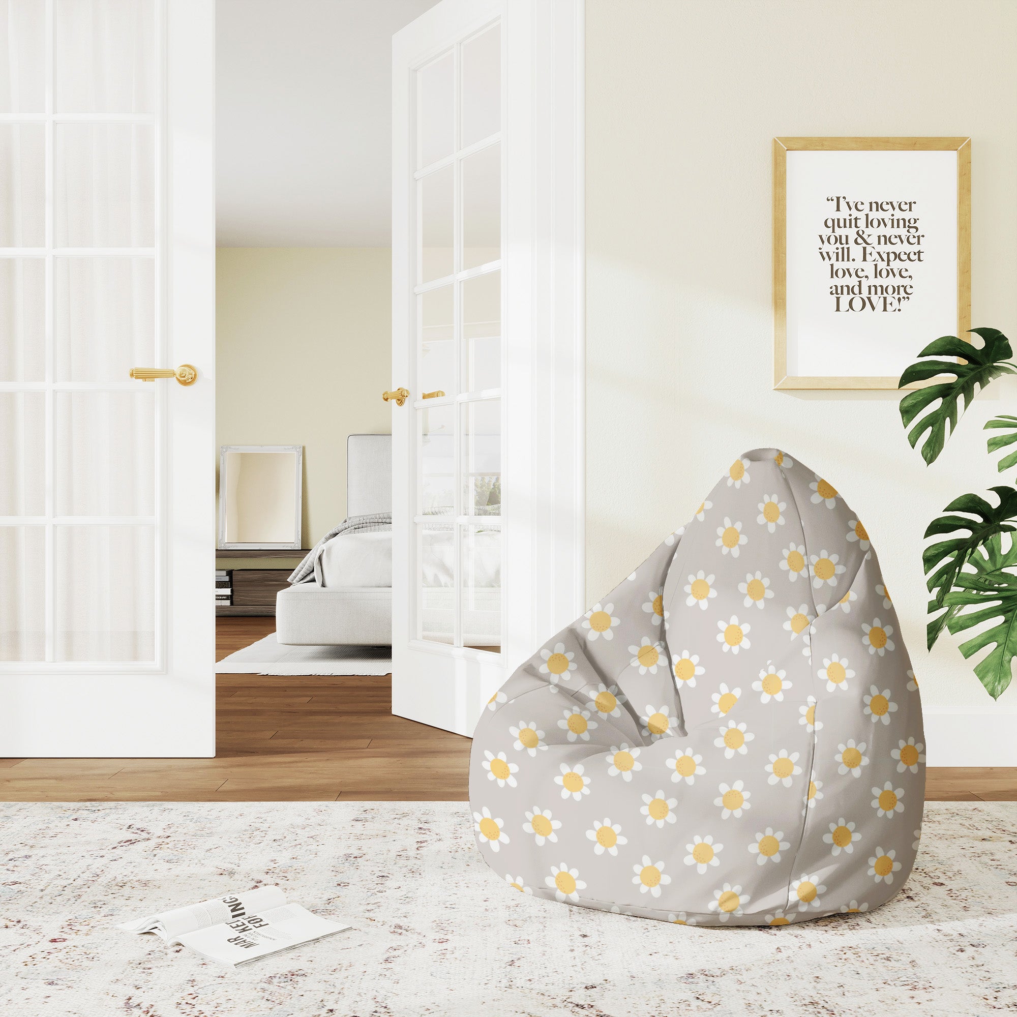 Puf Pearshape Daisies-M-Oxford